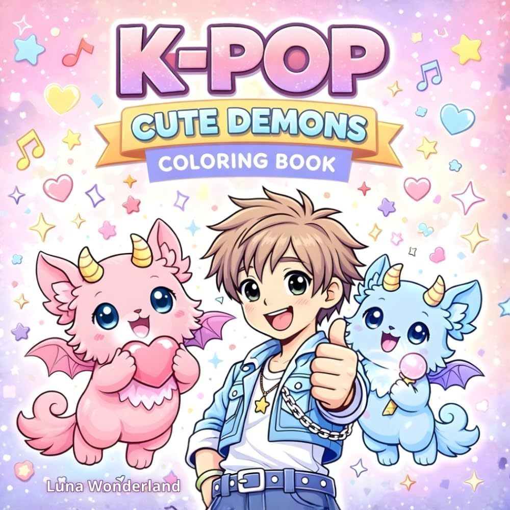 K-Pop Cute Demons Coloring Book: Bold and Easy Friendly Demon Coloring Pages Perfect for Kids Ages 4 to 8 with 50 Adorable K Pop Inspired Designs (K-Pop Cute Universe)