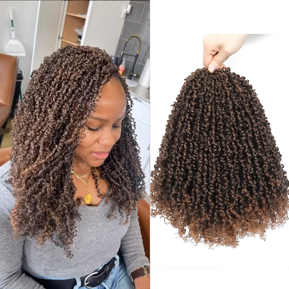 Youngther 16inch Yanky twist crochet hair Pre-Twisted Fluffy Spring Twist with curly crochet hair for black women Synthetic hair extension（16inch M1B/30 6PCS）