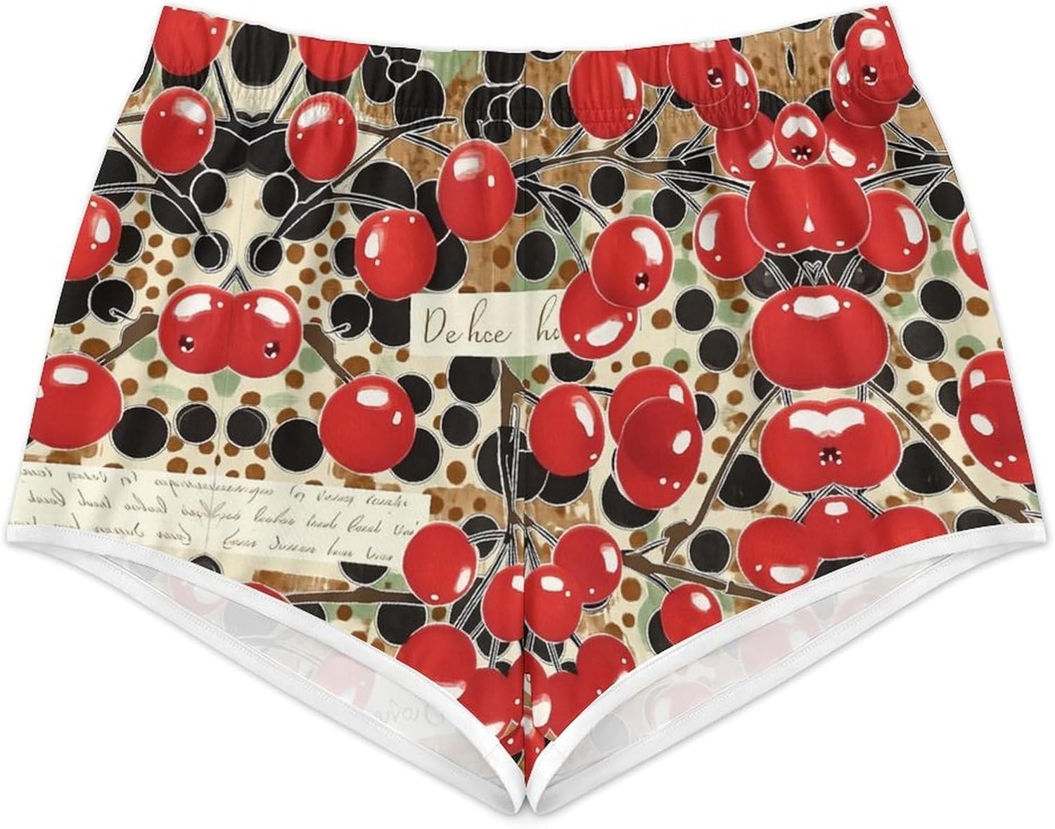 Cherry Fruit Print Novelty Floral Tropical Print Shorts Ladies Lightweight Loose Holiday Beach Shorts