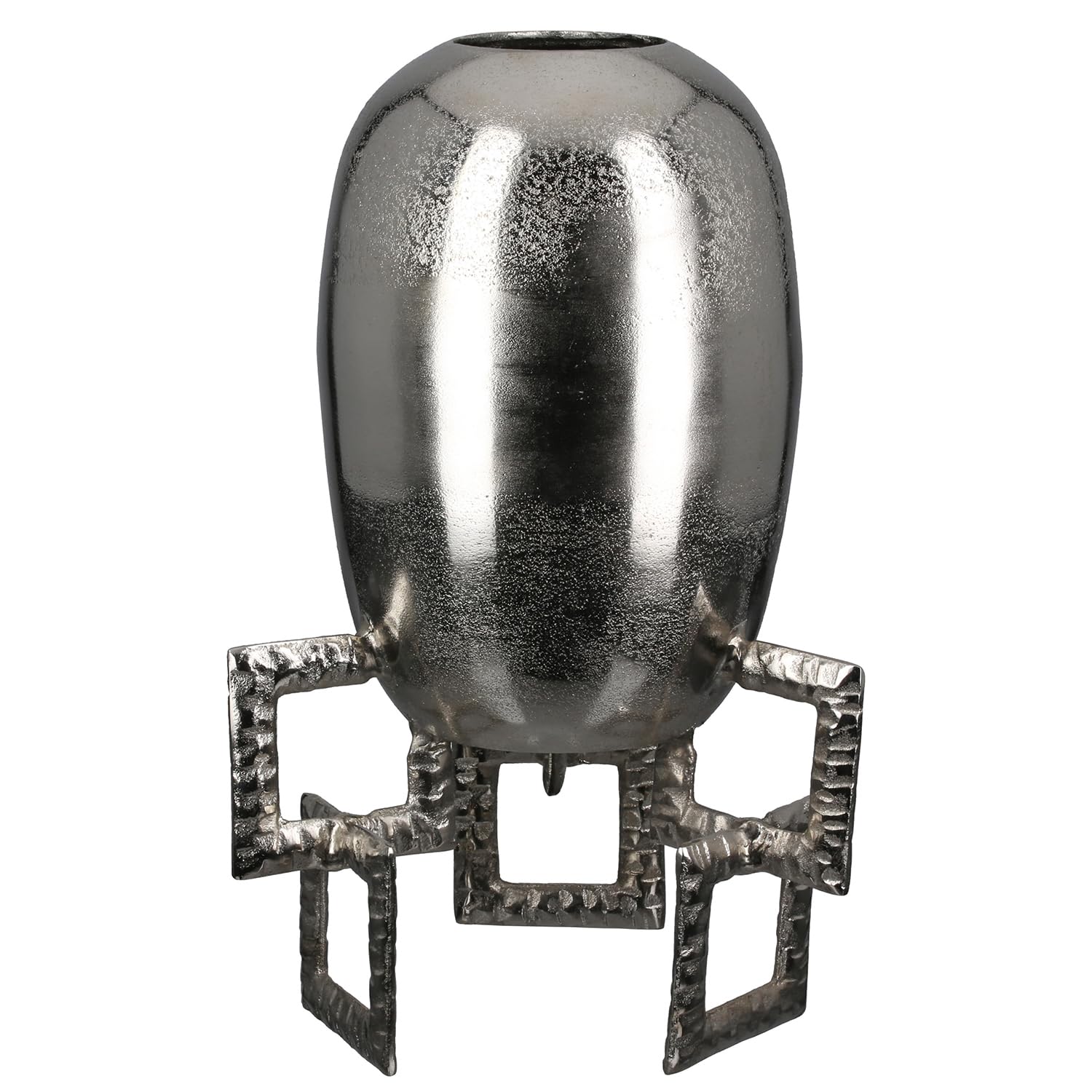 GILDE Rocket Aluminium Vase - Round - Textured - Silver - Height 40 cm x Width 25 cm - Waterproof Flower Vase