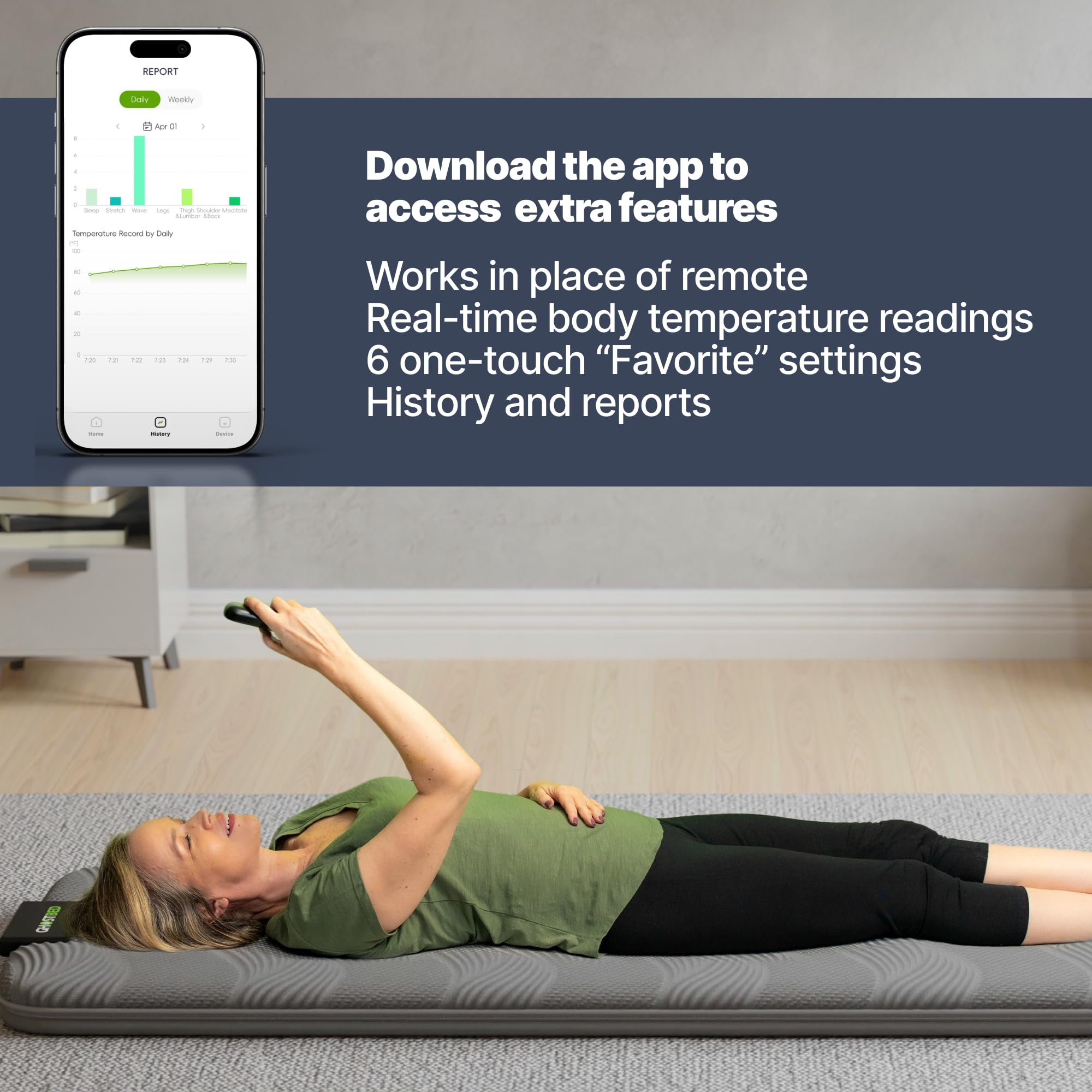 GhostBed Ganzkörper-Massagematte mit 7,6 cm Gel-Memory-Schaum, 7 Programme, beheiztes Massagekissen für Bett, Vibrations- und Wärmetherapie, Massagematten für den ganzen Körper, Bett-Massagegerät,