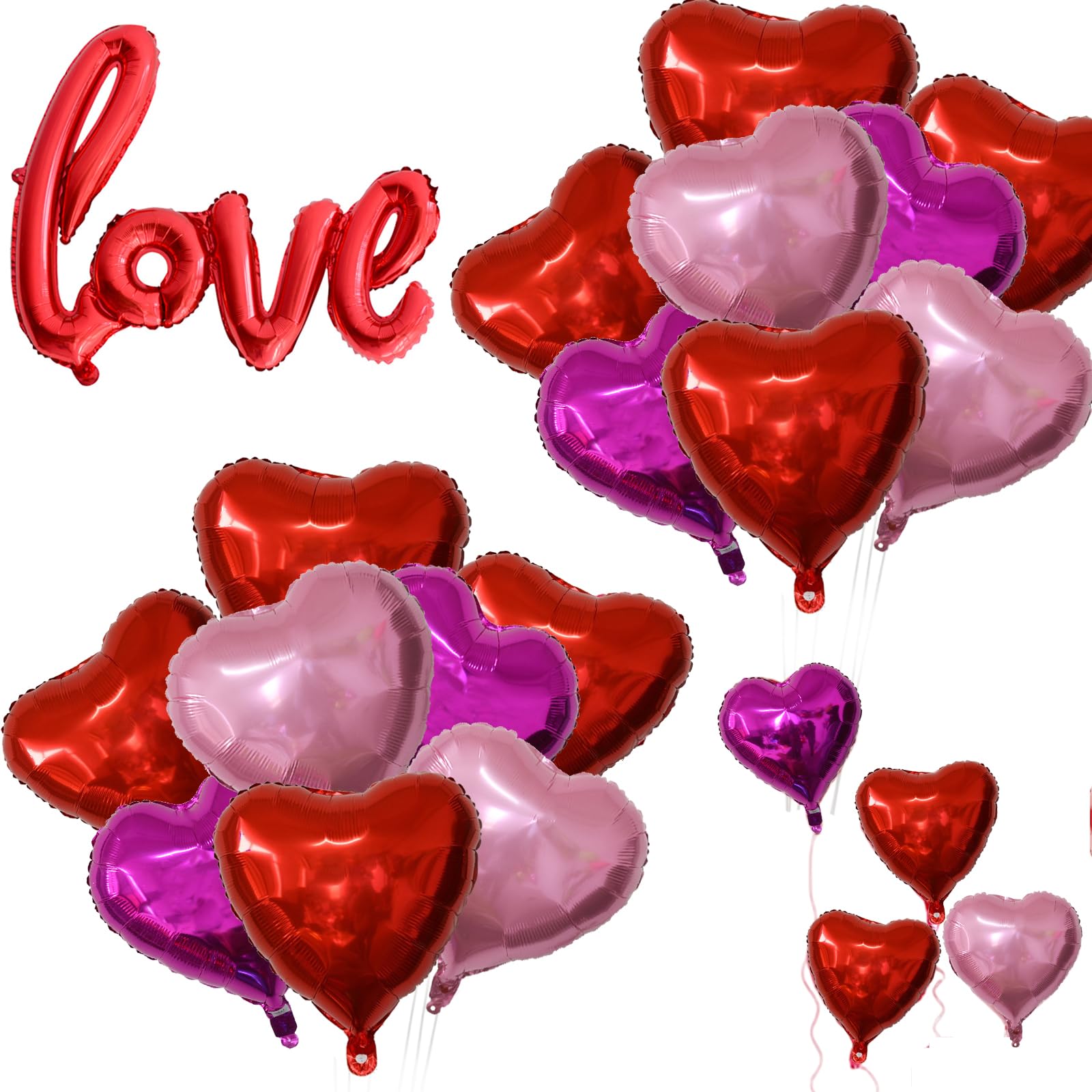 GOGOLAN 30 Pcs 18 In Red Heart Balloons and 1Pcs 40 In Linked LOVE Foil Balloon for Romantic Valentines Day Decorations (pearl red/rose purple/pearl pink)