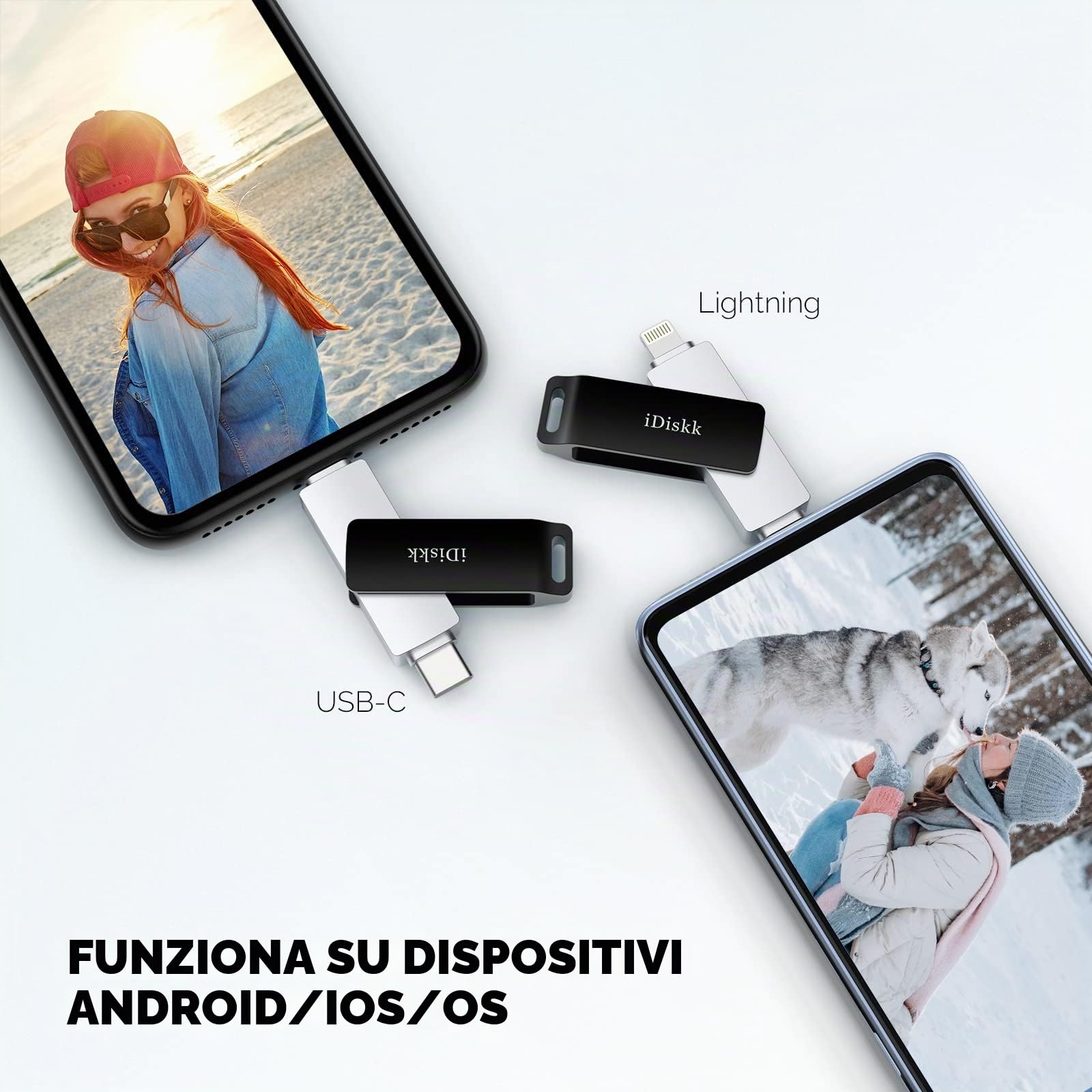 【Certificato MFi】 iDiskk 512 GB 2 in 1 tipo C a Lightning iPhone Photo Stick, memoria USB-C a iPhone, chiavetta USB iPhone funziona con telefoni USB-C, iPhone/iPad, Mac e computer
