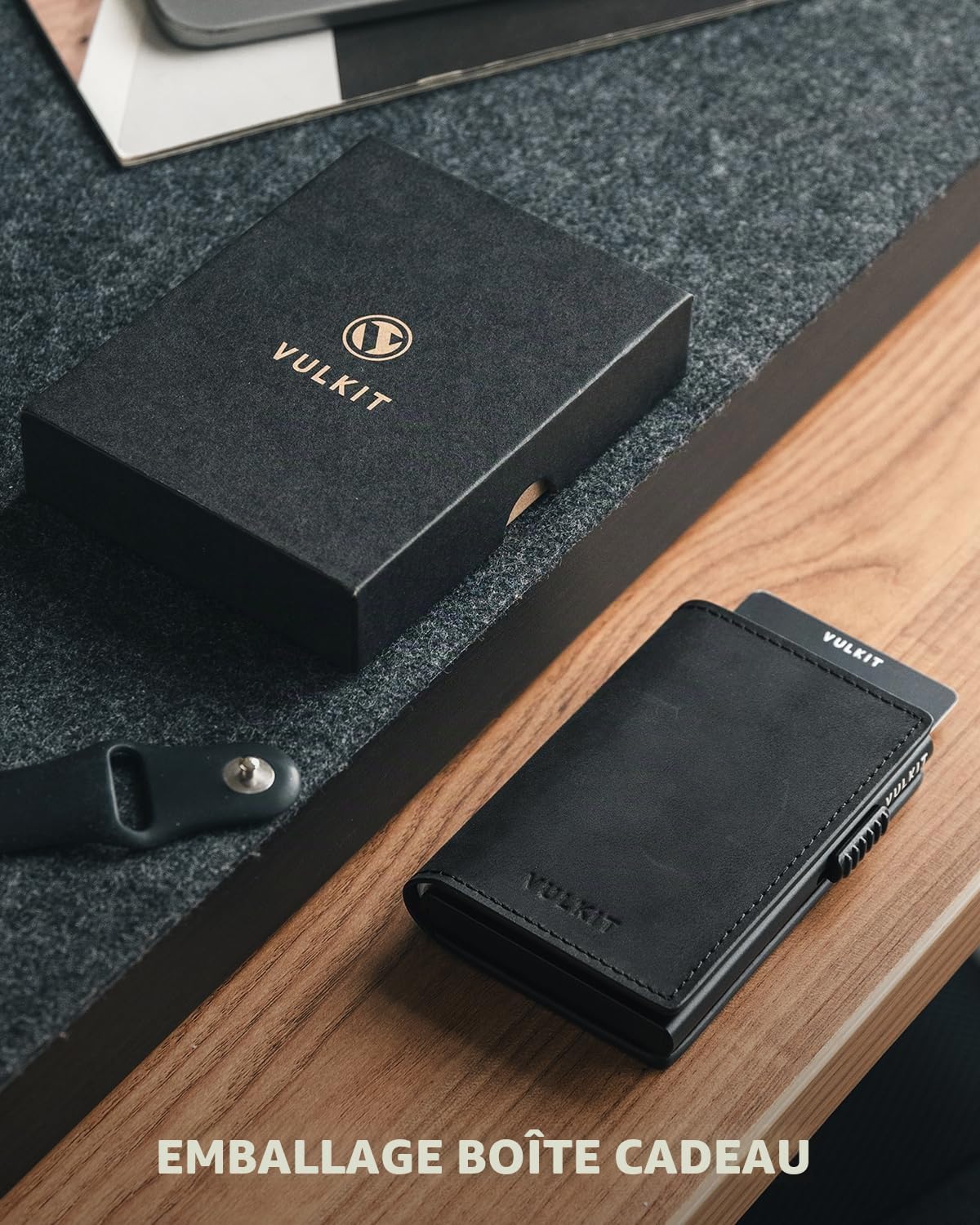 VULKIT Porte-Cartes Pop-up Fin en Cuir Crazy Horse Anti-RFID Pouvant Contenir 11 Cartes et Billets
