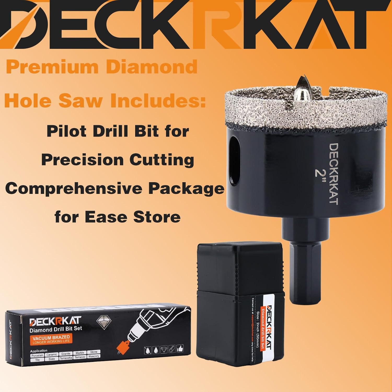 2 Inch Diamond Hole-Saw Bits with Pilot Drill Bit - 2pc 2" Diamond Tipped Tile Hole Saws with Guiding Bit Accurate Drilling for Porcelain Tile Ceramic Pottery Granite Stone Glass Bottles 50mm