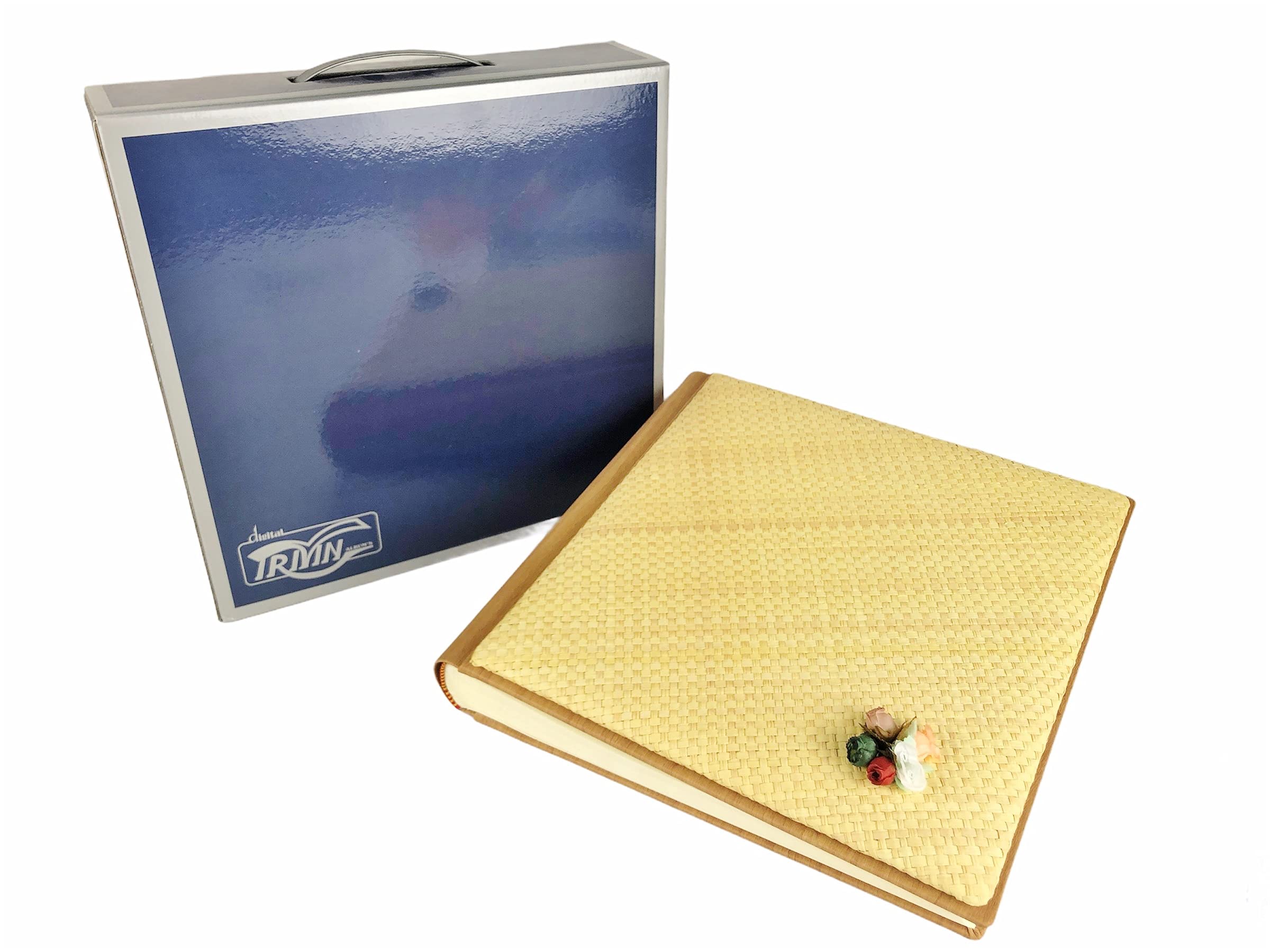 TriVin Art Álbum de fotos artesanal fabricado en Italia de piel sintética de alta calidad y panel de canasta de varios colores. (30 x 30 cm, 40 hojas de marfil) apto para cualquier evento (miel,