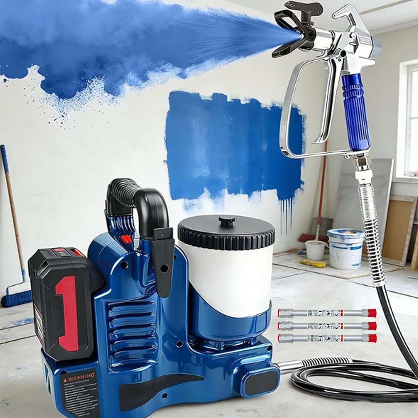 JIANGYUXINLI 650W Airless Paint Sprayers, 1.2L Portable Cordless Paint Sprayer with 21V Lithium Battery, 1.2L Hopper, 514 Nozzle, 1.1L/Min, 6-Speed Adjustable, for Large Spraying, Paints Sprayer Gun