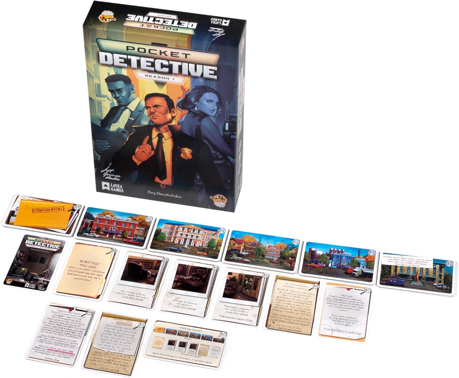 Pocket Detective Season 1 Card Game - Solve Intriguing Mysteries Anywhere! Cooperative Game for Kids and Adults, Ages 14+, 1-6 Players, 45-60 Minute Playtime, Made by Lucky Duck Games