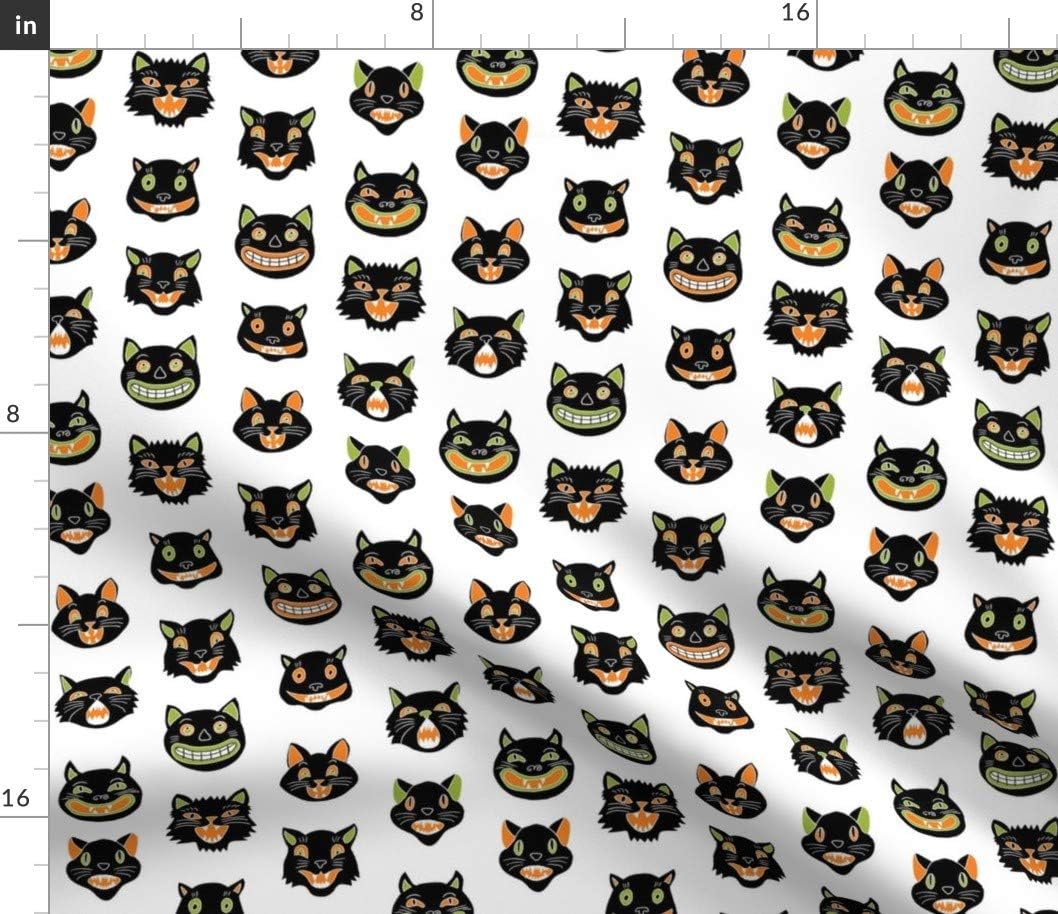 Spoonflower Fabric - Halloween Cat Cats Spooky Scary Black White Printed on Petal Signature Cotton Fabric Fat Quarter - Sewing Quilting Apparel Crafts Decor