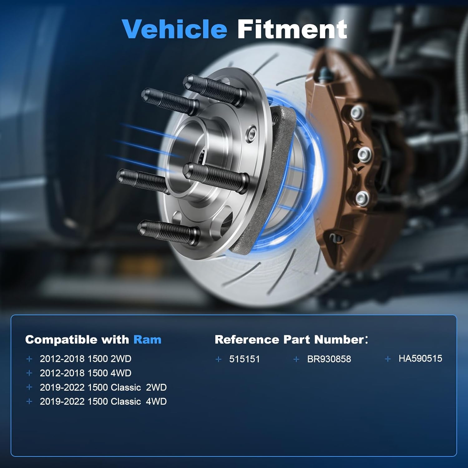 Front Left & Right Wheel Bearing for Ram 1500 2012 2013 2014 2015 2016 2017 2018 2019 2020 2021 2022 2WD 4WD Replace# 515151
