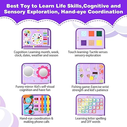 Vista 16 de Busy Board - Juguetes Montessori para niños y niñas de 1, 2, 3, 4 años, juguete sensorial para niños pequeños de 1 a 3 años, actividades educativas