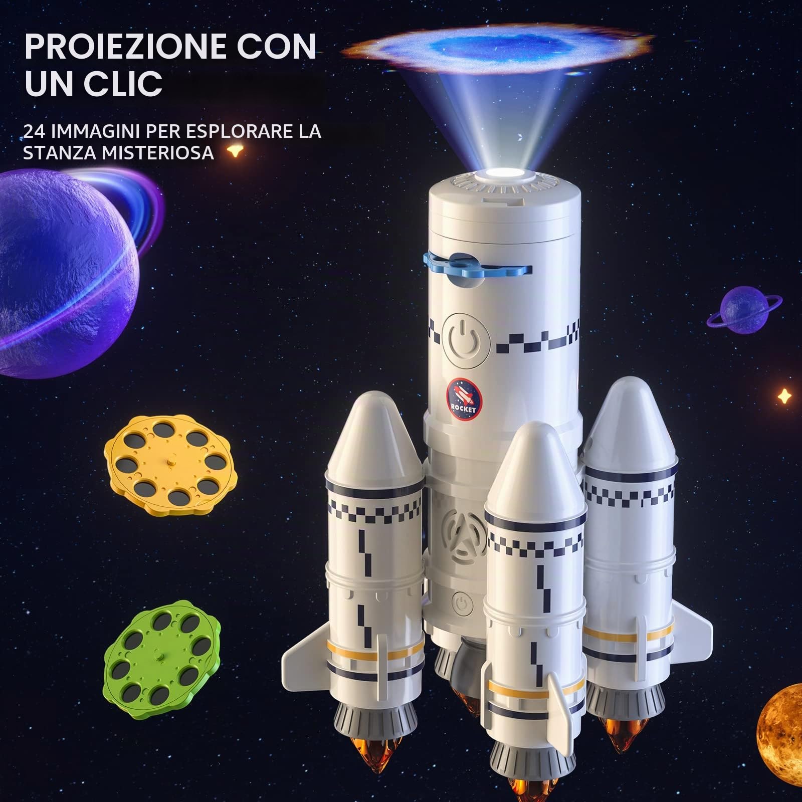 TEMI Space Shuttle giocattolo per razzo 3 4 5 6 7 8 9 anni bambini giocattolo educativo 5 in 1 STEM giocattolo con 2 astronauti lampada di proiezione, giocattolo spaziale regalo per ragazzi e ragazze