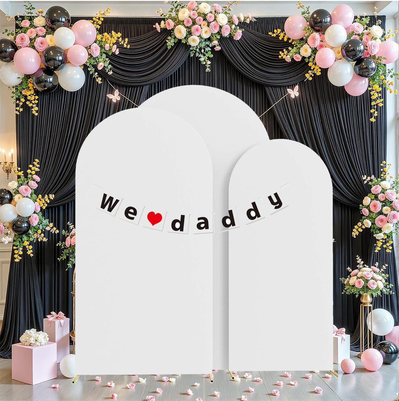 Set of 3 Arch Backdrop Cover Spandex Fitted Wedding Arch Covers,Round Top Double-Sided Chiara Arch Covers for Party Wedding Birthday Ceremony Event Banquet Decoration(6ft,6.6ft,7.2ft White)