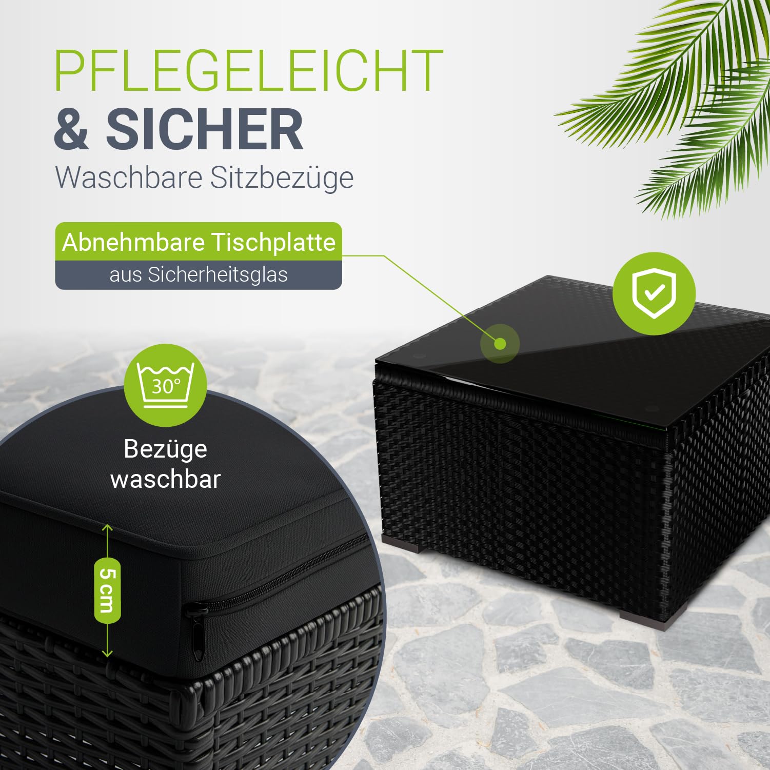 Juskys Polyrattan Lounge Punta Cana L für 4-5 Personen mit 3er Sofa, Sessel, Hocker, Tisch & Kissen, Sitzgruppe für Garten, Terrasse und Balkon, Gartenmöbel Set wetterfest - Schwarz/Grau