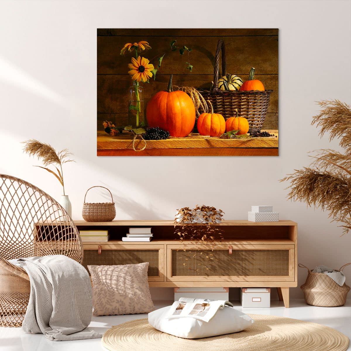 Quadro su Tela 100x70cm Autunno folk tradizione zucche Stampe