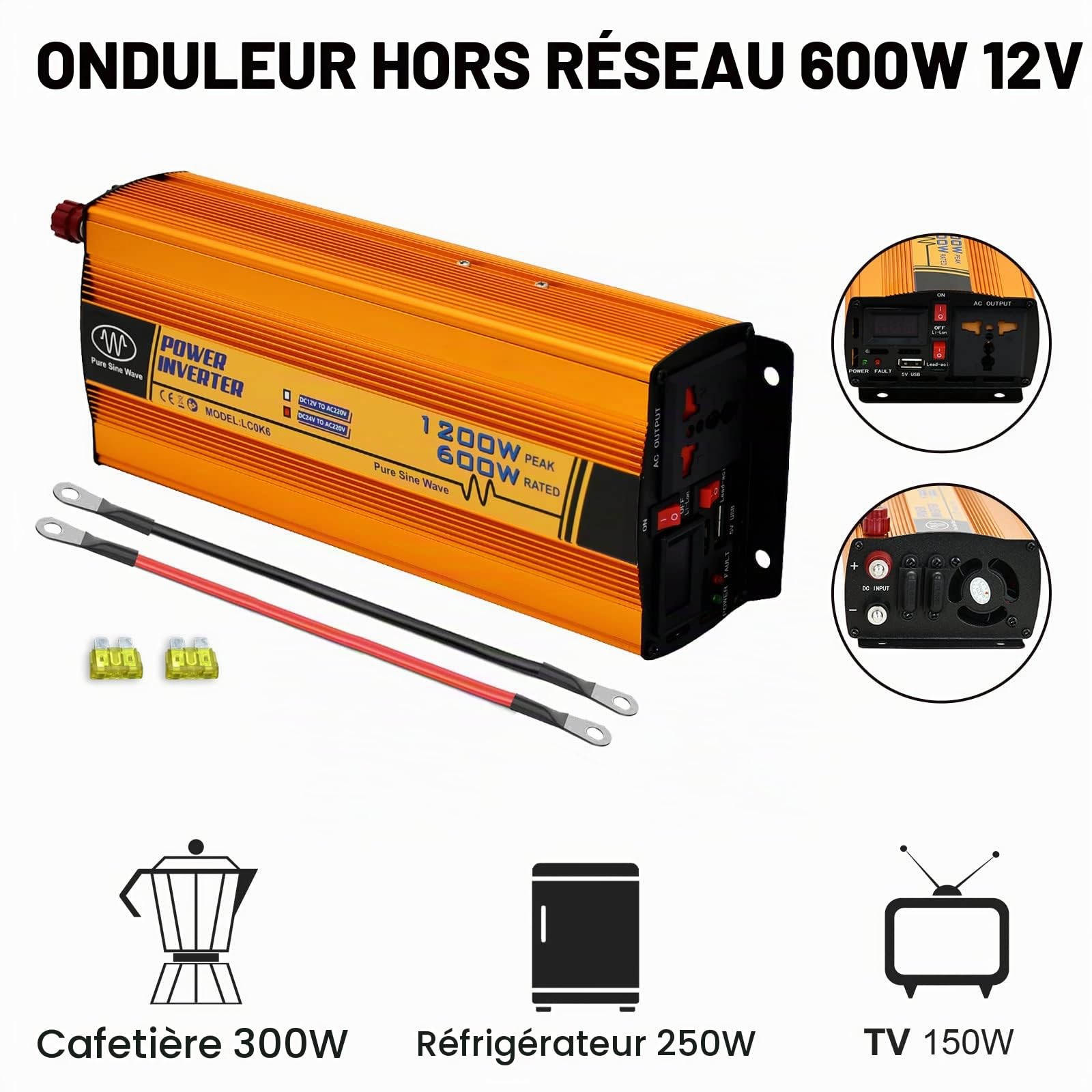 ECO-WORTHY Système complet 120W 12V: 1pc Panneau Solaire 120W+Batterie Lithium 50Ah+Onduleur 600W + Contrôleur 30A + Accessoires de Montage