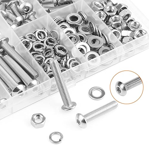 Miniatura 4 de HELIFOUNER 228 piezas M5 x 0.315 in 0.394 in 0.472 in 0.630 in 0.787 in 0.984 in 1.181 in, cabeza de botón, tornillos, arandelas, tuercas, acero