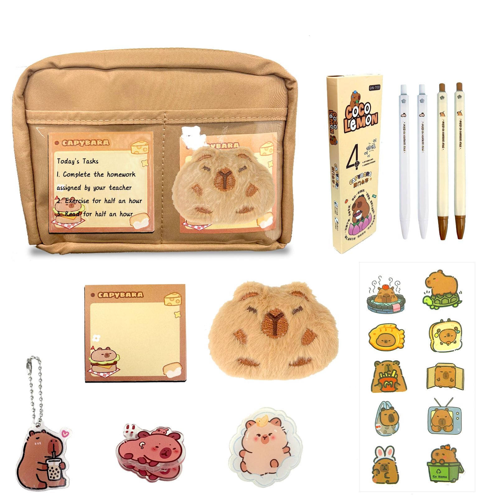 OptiPlay Capybara Pencil Case, Capybara Stationery Set, Capybara Stationery Set Include Capybara Pencil Case