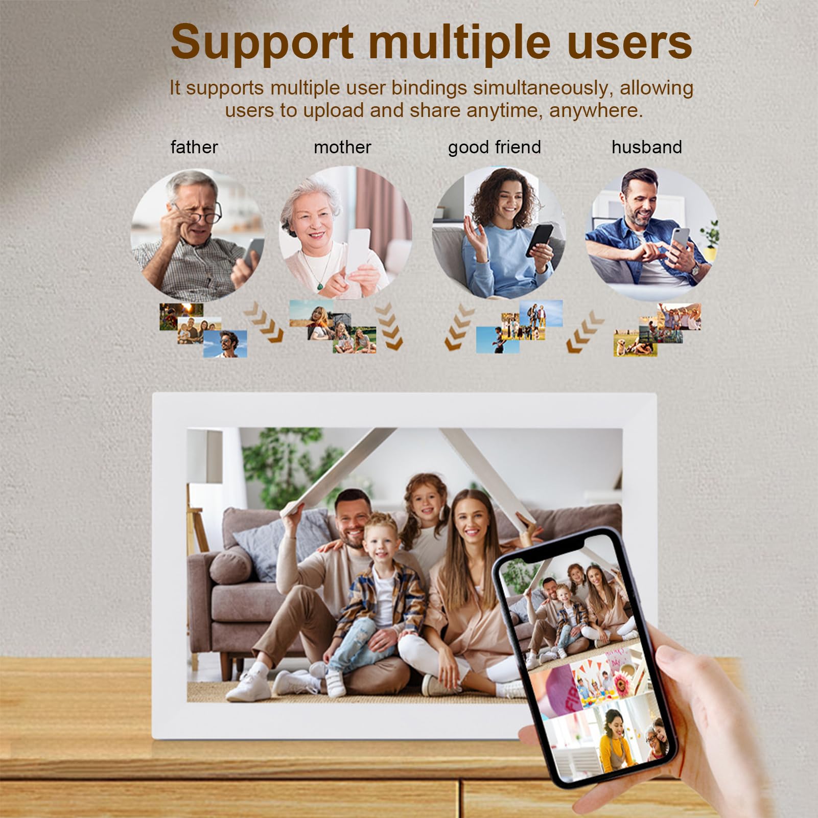 Cadre Photo Numérique 13,3 Pouces, écran Tactile WiFi, Résolution 1280 X 800, Rapport D'aspect 16:10, avec Capteur de gravité pour Montage Mural et écran de Bureau (White)