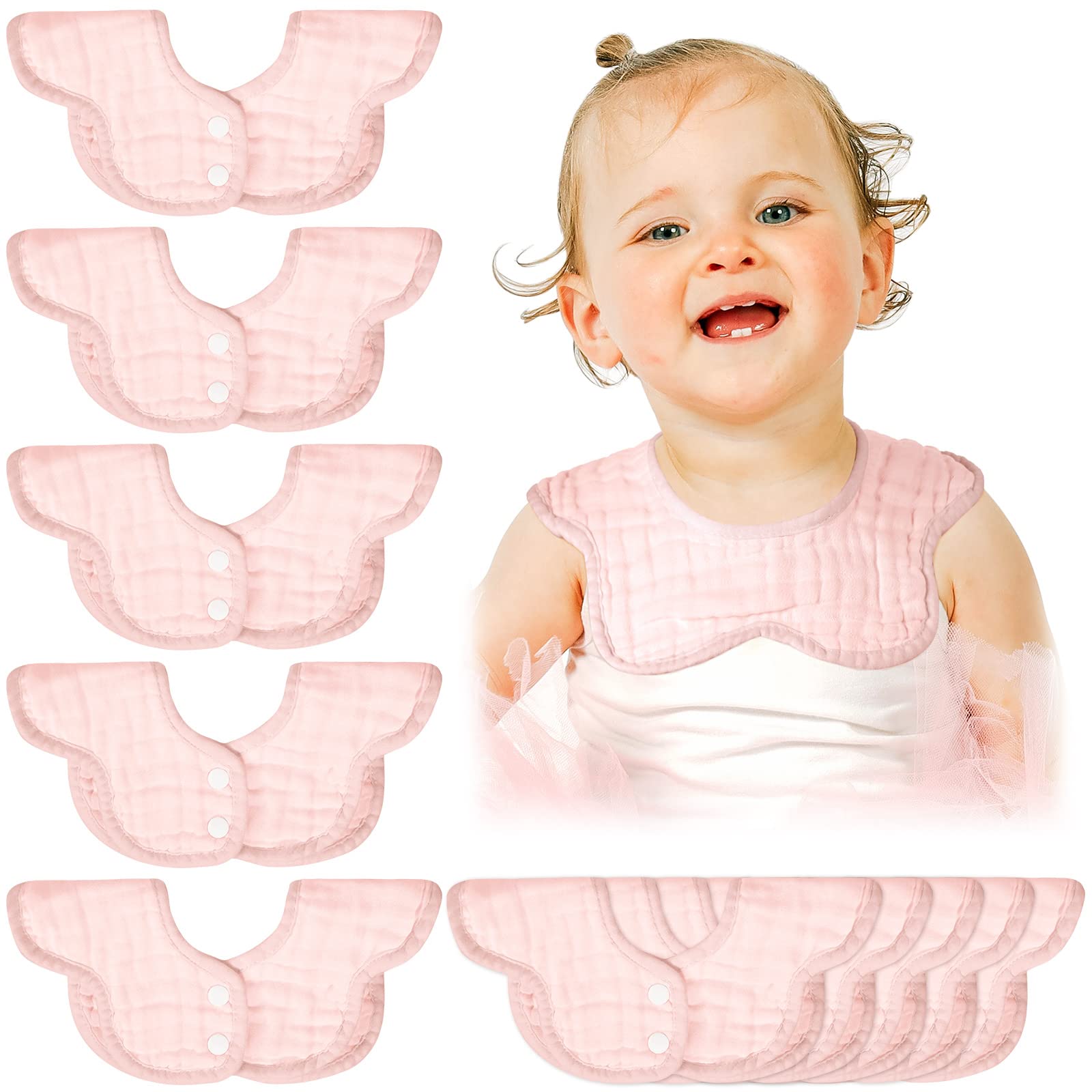 Geyoga 10 Pcs Baby Bibs 360° Rotate Baby Bandana Muslin Drool Bibs Petal Bibs Burp Gauze Cloths Absorbent Bib