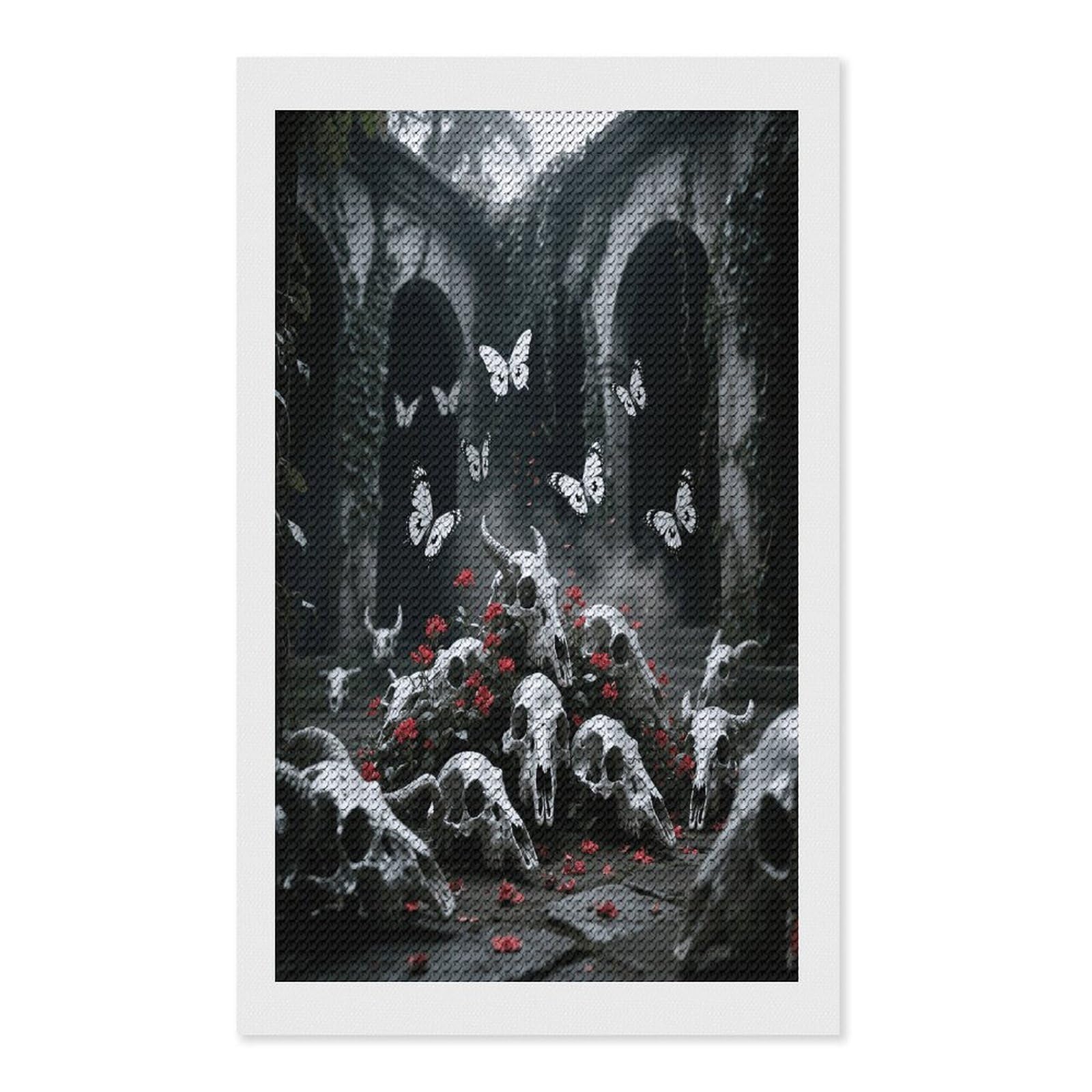 FekiLoot Skulls Butterfly Paint by Numbers Kit for Adults Beginner DIY Diamond Dots Paintings Round Full Drill Diamond Art Kits Picture Diamond Art Painting Kits for Home Decor 12"x20"