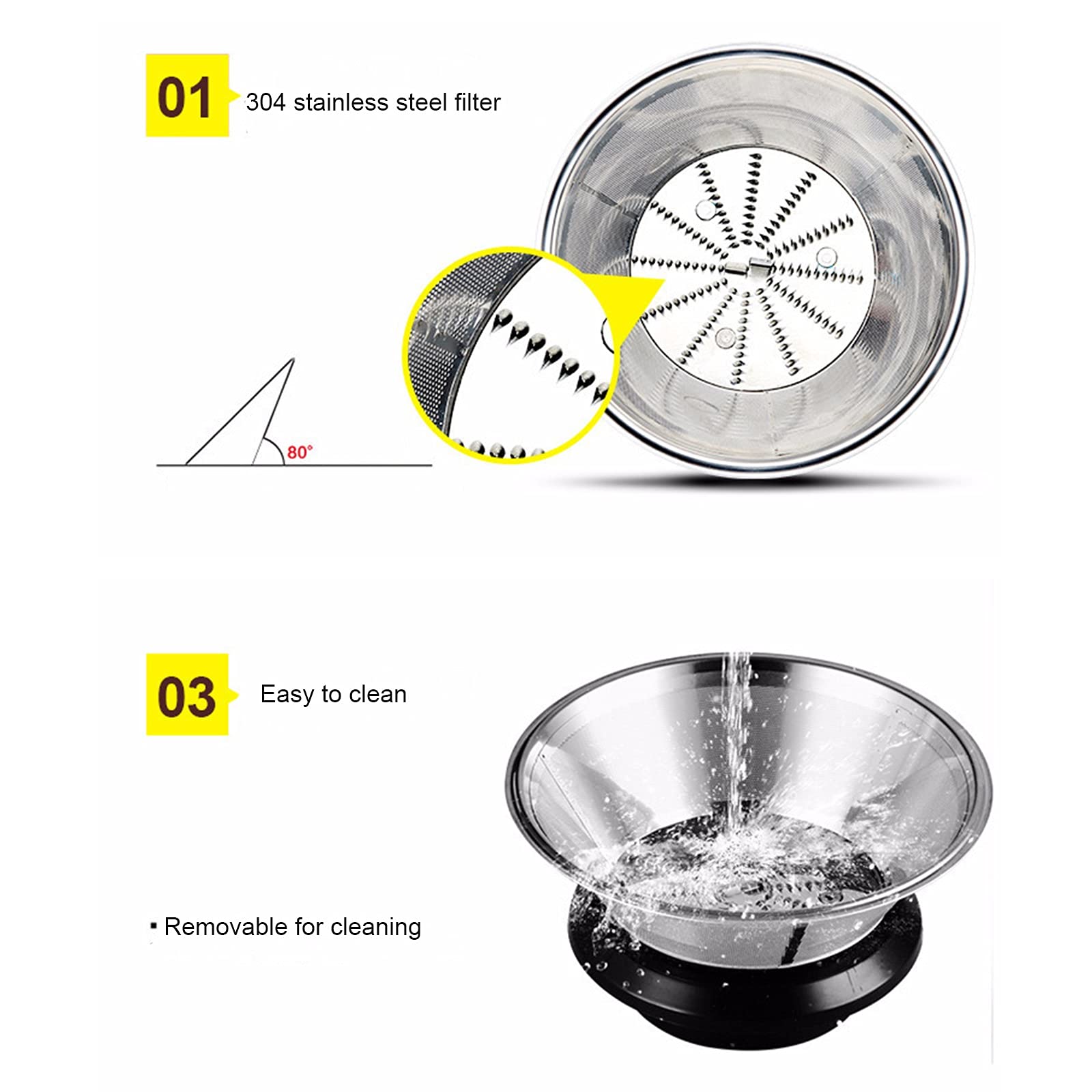 Extractor de exprimidor de masticación lenta fácil de limpiar, exprimidor de prensa en frío de 2 velocidades con taza de jugo para zanahorias de verduras y frutas, naranjas y apio, etc. (Plata)