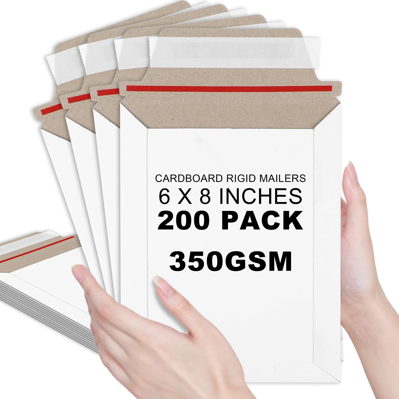 party greeting 200 Pcs 6 x 8 Inch Rigid Mailers Self Adhesive Stay Flat Rigid Envelopes Cardboard Mailers Mailing Envelopes for Protecting Shipping