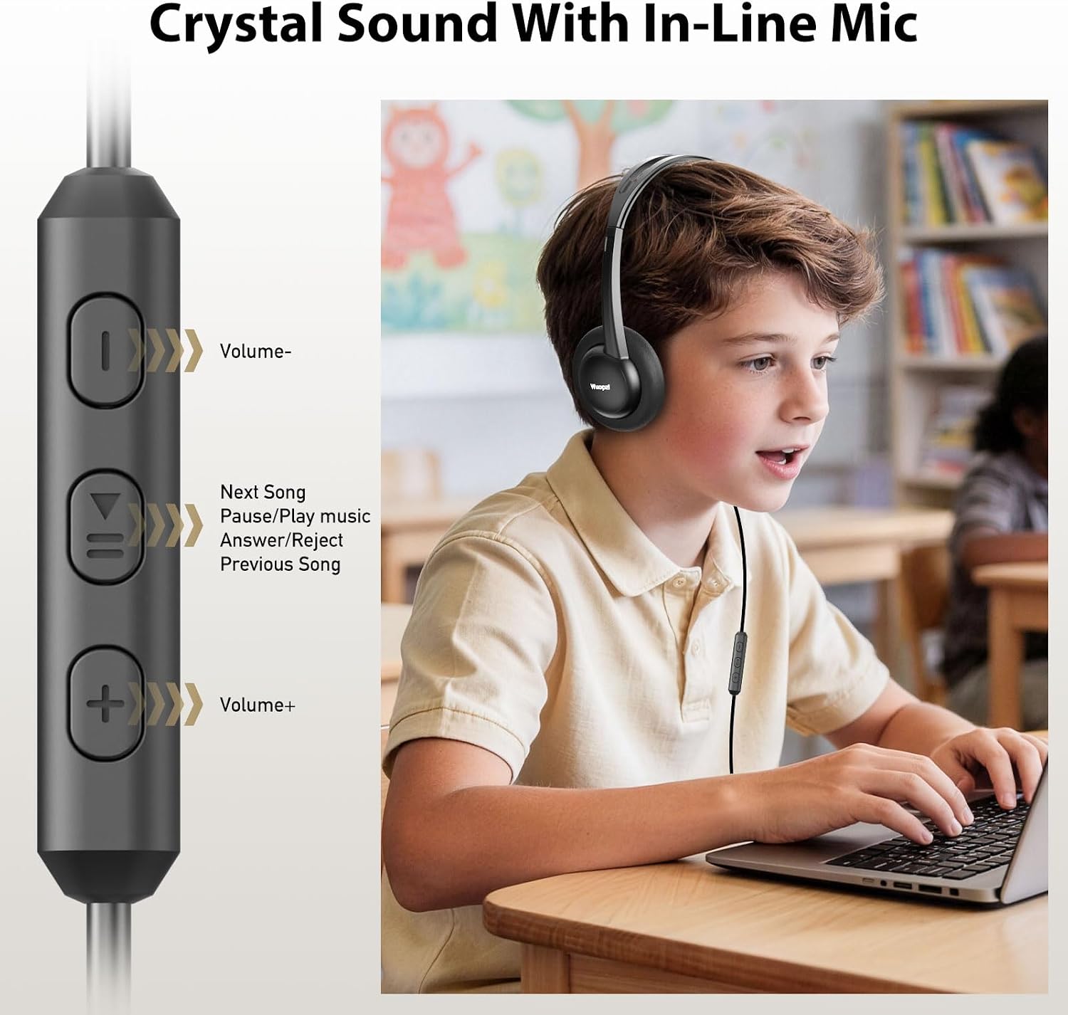 USB-C Wired on-Ear Headphones with Microphone & in-Line Control, Comfort Foam Pads, Adjustable Headband for Kids, Teens, Adults, Compatible with Type-C Phone, Tablet, Laptop, PC
