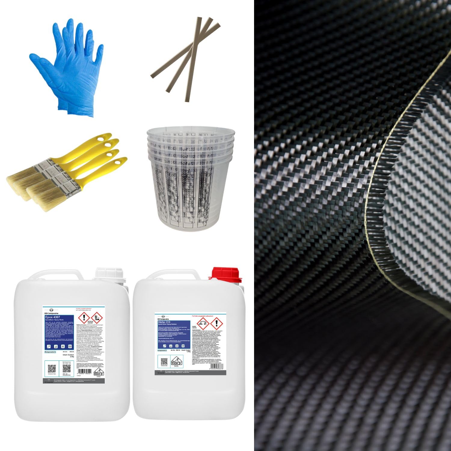 DD Composite Carbon Komplett-Set 5,0m² Köper Epoxidharz transparent Carbongewebe Top Qualität einzigartige Optik individuelles Design echte Kohlefaser