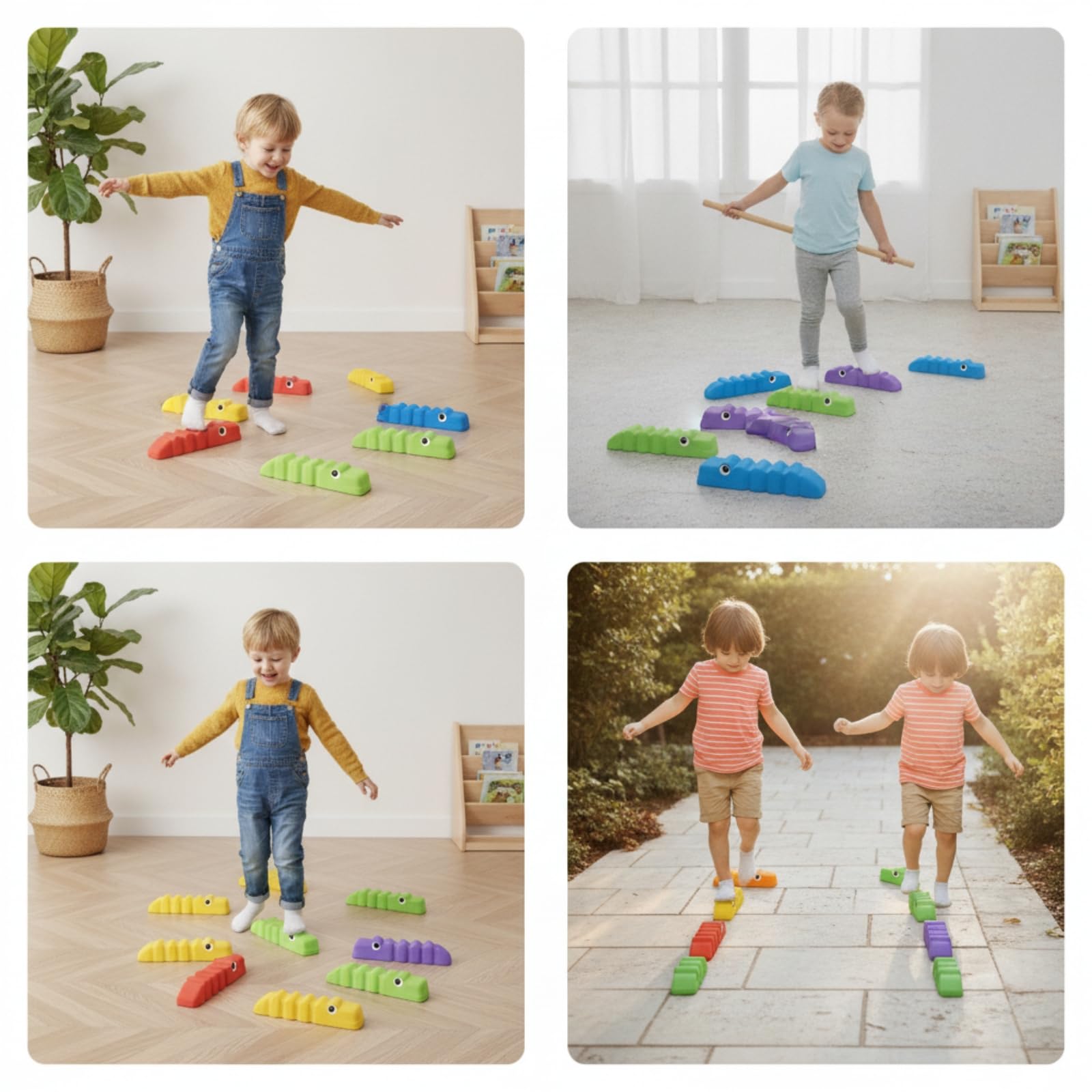 Harilla 12 Piezas Entrenador de Equilibrio Infantil Piedras Bloques de Equilibrio Antideslizante con Detalle de Ojos y Superficie Estriada Adecuado para