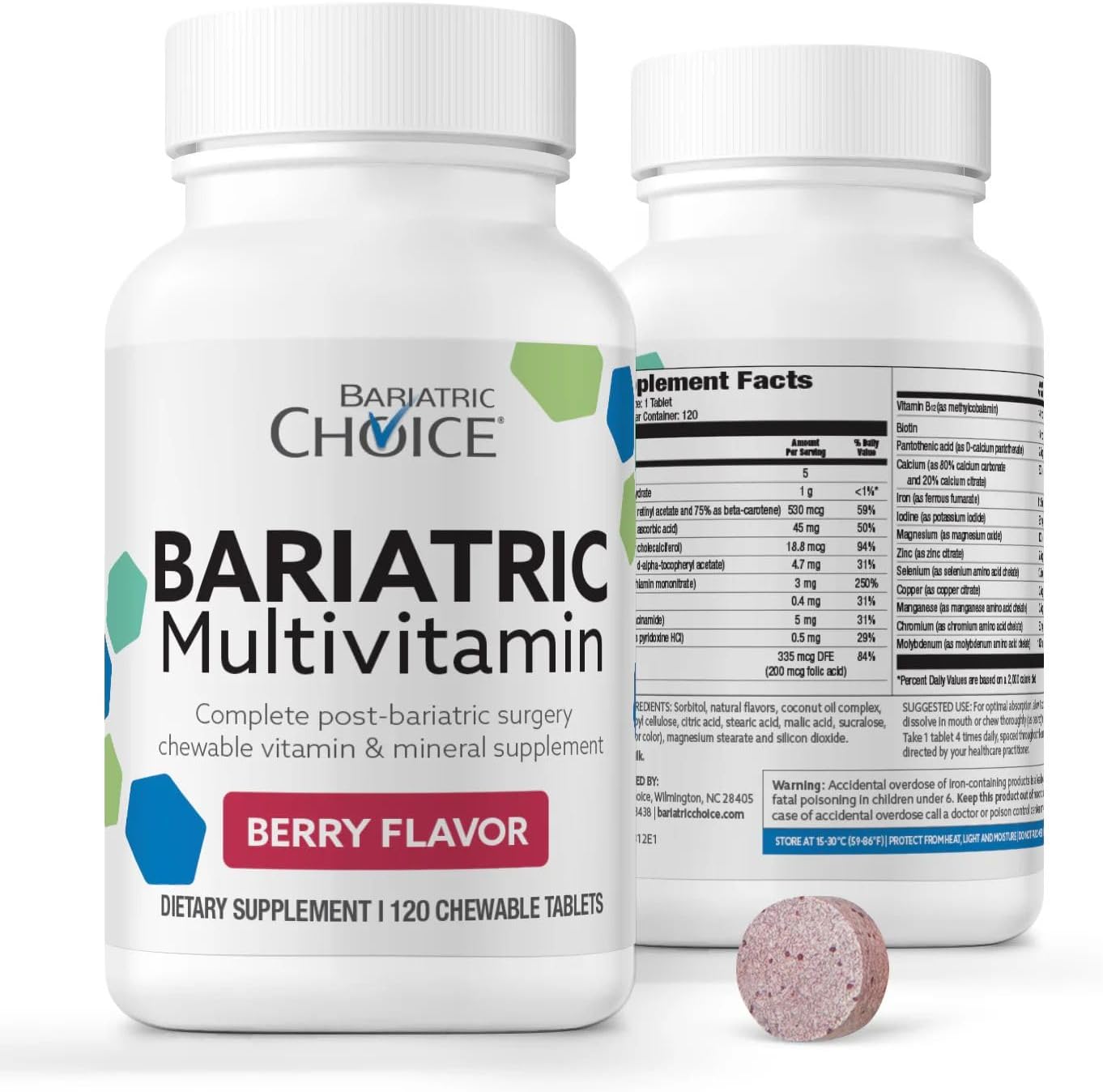 Bariatric Choice Chewable Multivitamin with Iron & 300mg Calcium, 30-Day