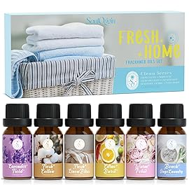Clean Essential Oils Set, SoulOrigin Fragrance Oil Gift Set for Oil Diffusers, Scented Oils 6x10ml - Beach Sage Laundry Detergent, Citrus Burst, Lavender Fields, Fresh Linen, Warm Petals, Fresh Cotton