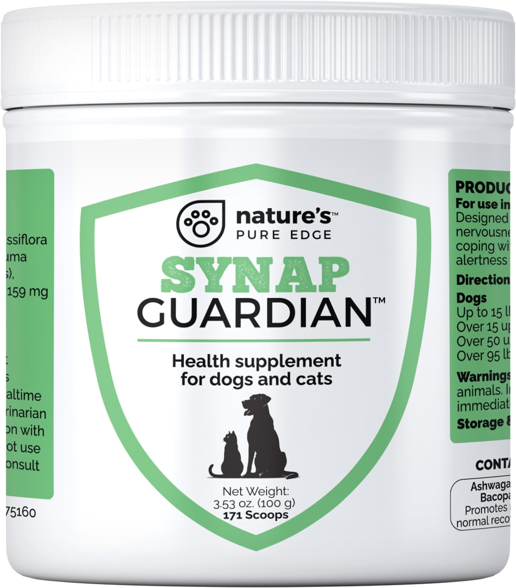 Synap Guardian - Nervous System Support and Calming Care for Dogs & Cats โ Natural Relaxation Aid from a U.S.A. Company with Ashwagandha, Chamomile, Valerian & More, 100g