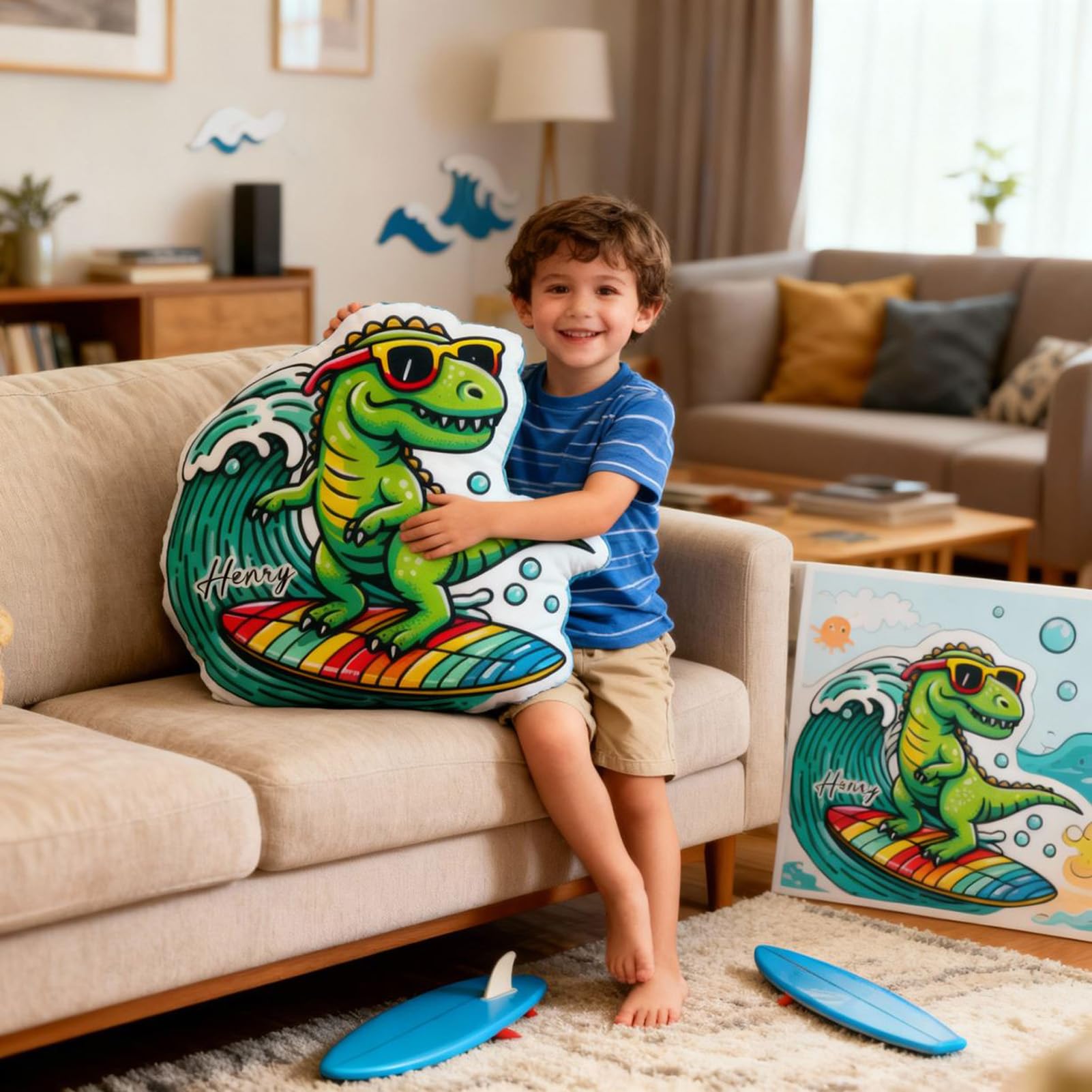 Drawelry Personalisierte Jersey Zierkissen mit Name Nummer Gedruckt Kopfkissen Ballsport Muster Sofa Bett Auto Deko Kissen Geburtstag Geschenk für Familie Freunde Kinder Athlet (Surfen)