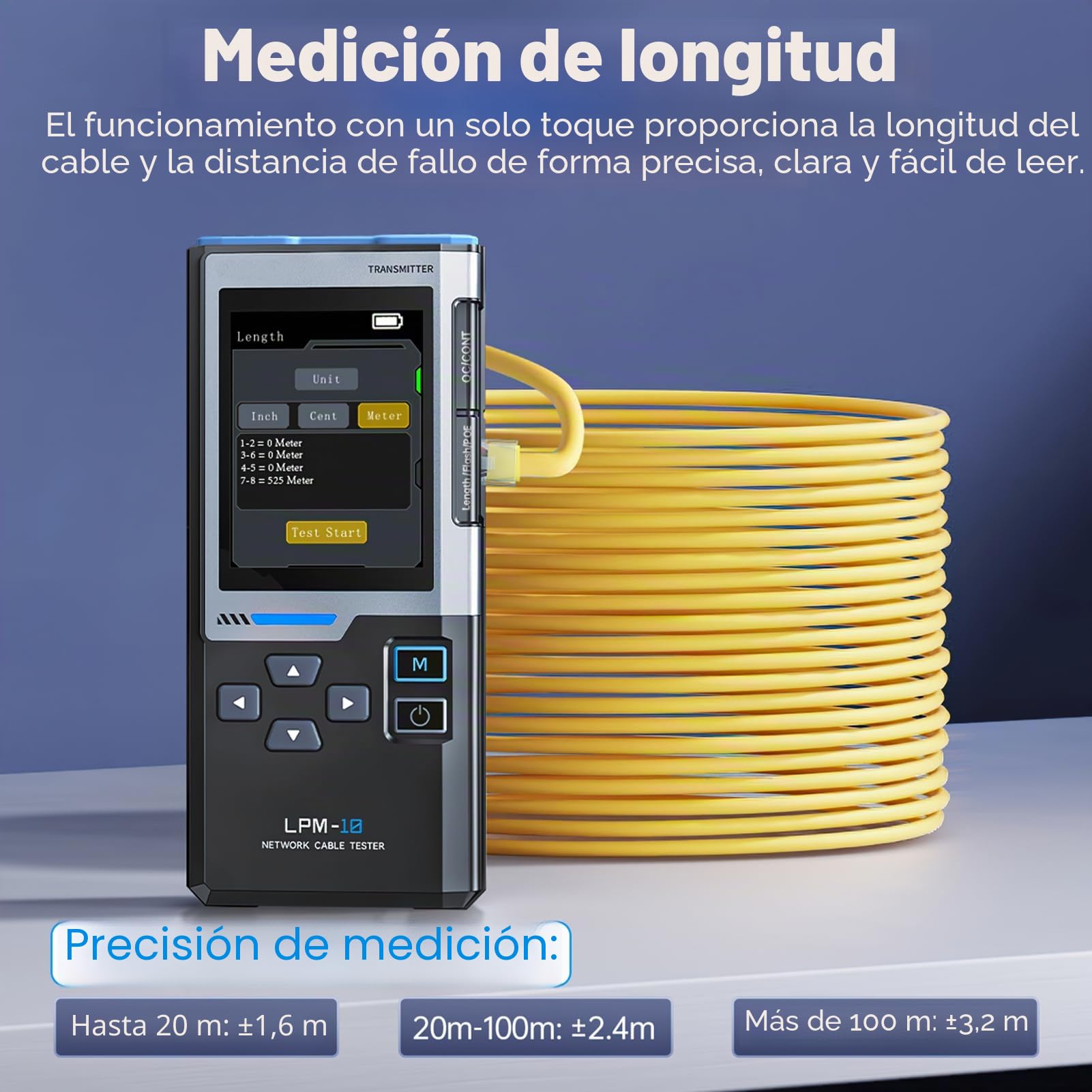 Probador de Red RJ45, LPM-10 Comprobador de Cables, Reconocimiento de Cables POE sin interferencias, LAN Ethernet Tester Network Tester para prueba contracción, medición velocidadcable,flashing puerto