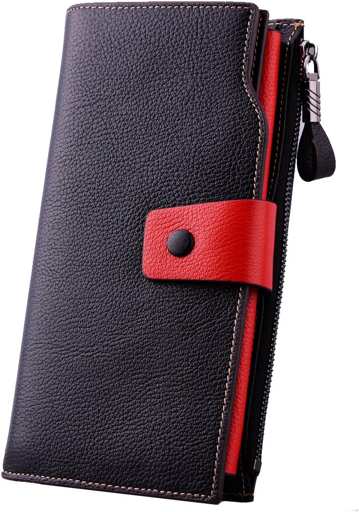 Aojiao Leather Wallets for Women RFID Blocking Clutch Wallet Card Holder Female Purse (Litchi Pattern Black)