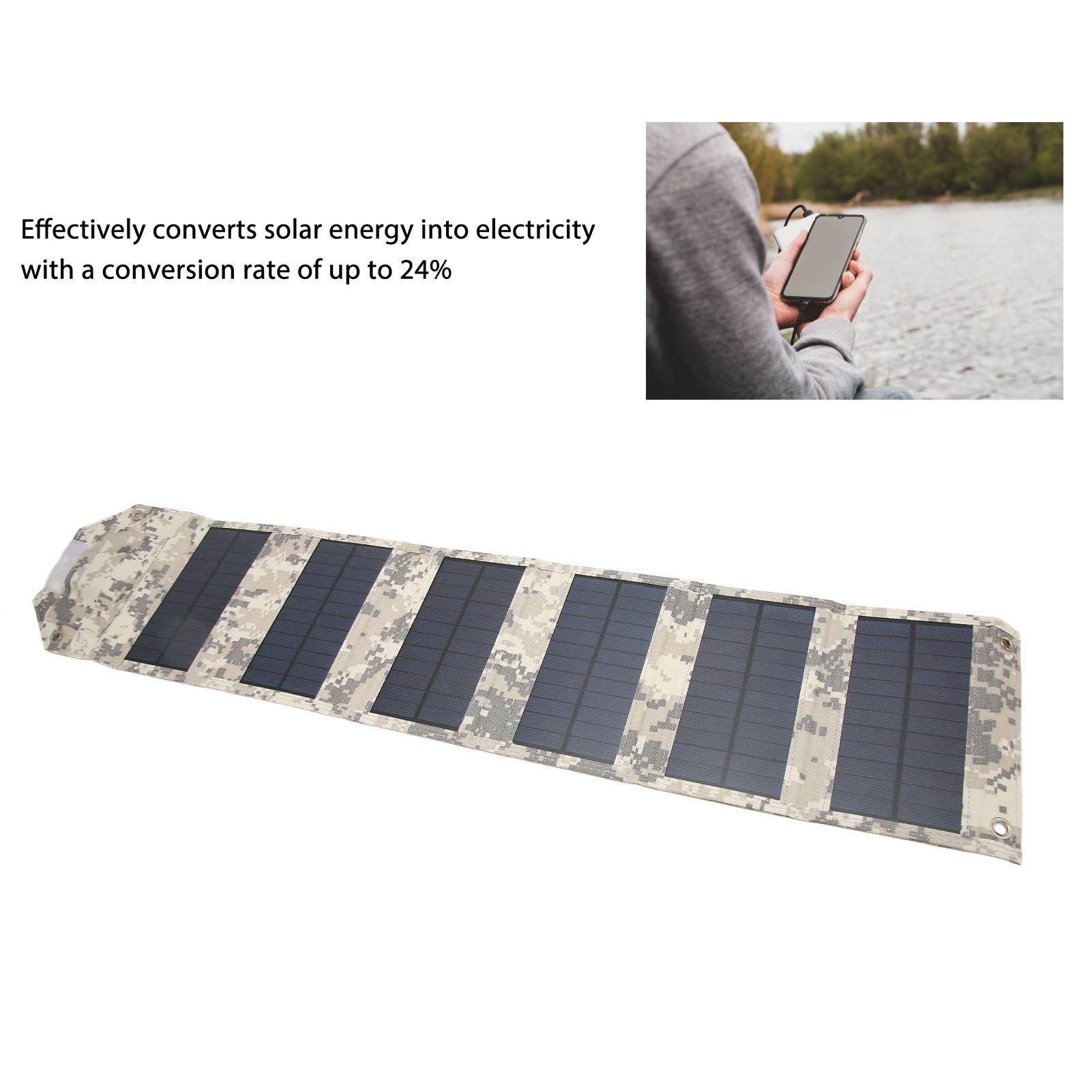 EMUKOEP Caricatore a Pannello Solare Portatile da 28 W con Porta USB per Smartphone, Tablet Caricatore Solare Durevole per Emergenze All'aperto (Camuffare)