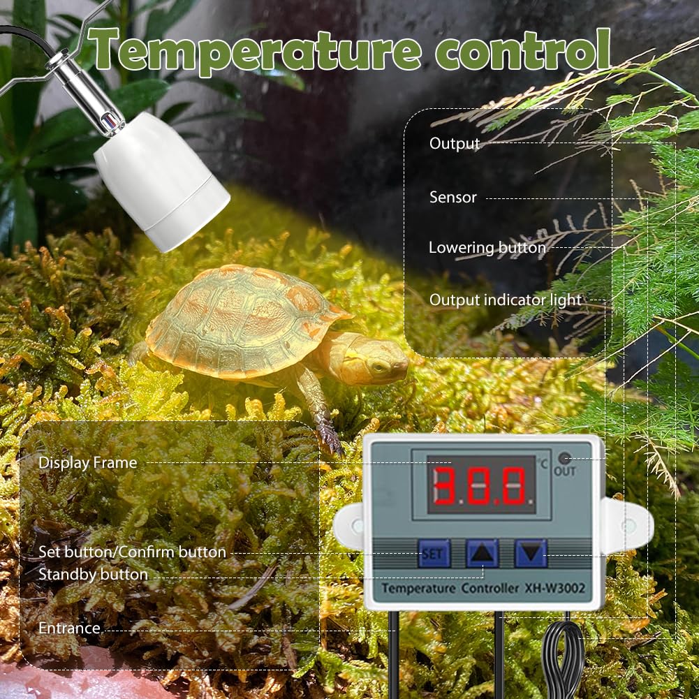 Lampada per Tartarughe di Terra, Terrario, Controllo Intelligente Della Temperatura, per E27, per Tartarughe, per Esterni, Serpenti, Lucertole, Tartarughe con Interruttore on/off (B)