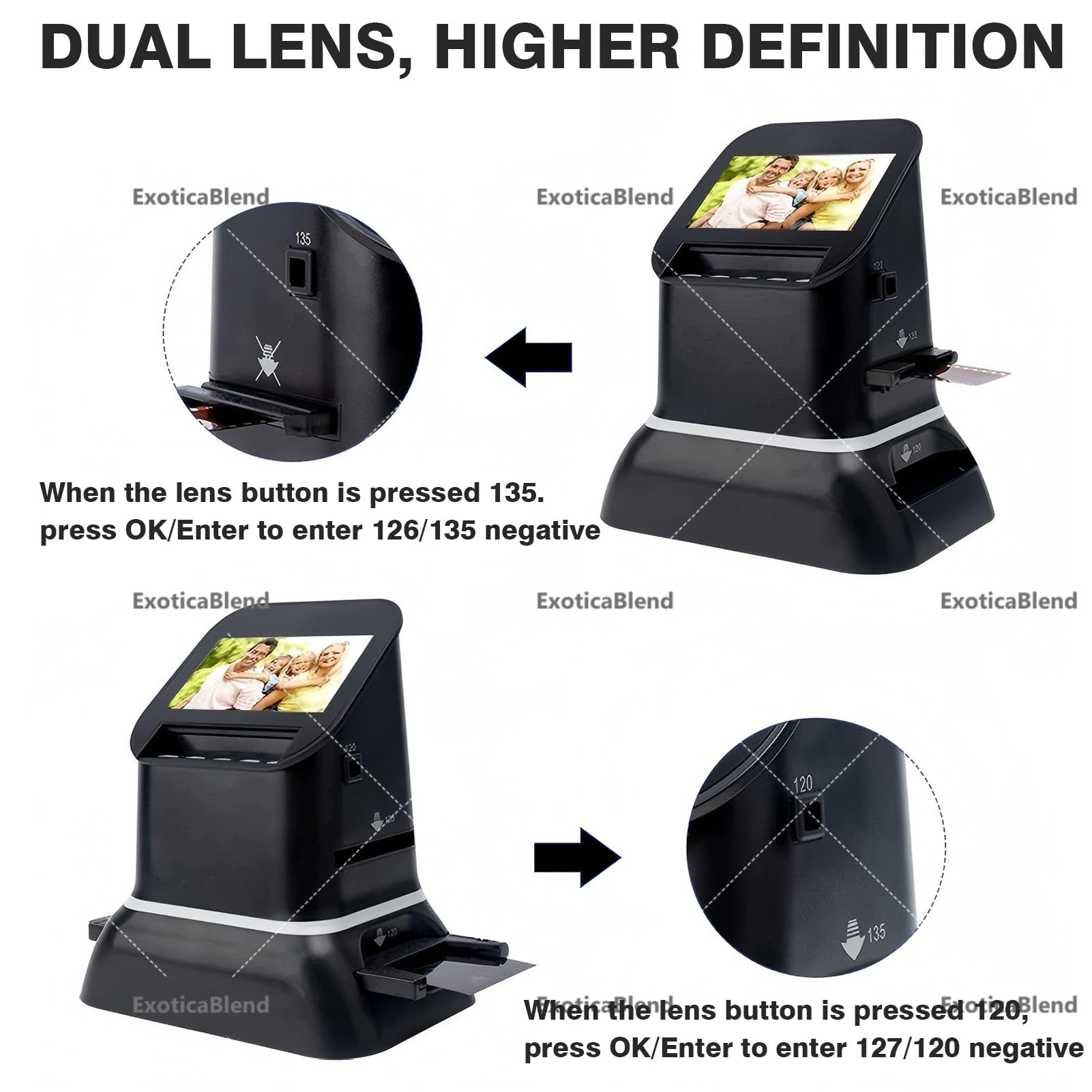 Escáner Digital de Película y Diapositivas de 4,3 Pulgadas. Convierte Películas de Formato Medio 120, 127, Microfilmes, Negativos y Diapositivas de 35mm a JPEG Digital