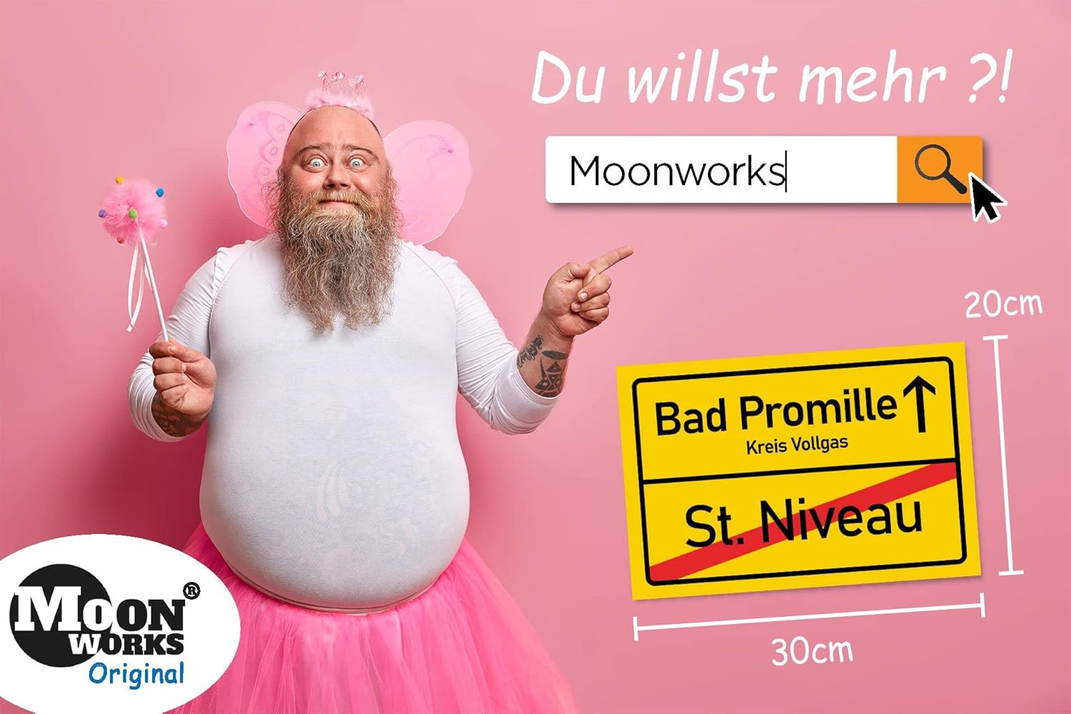 MoonWorks® Plastic Sign with Saying Alcohol St Niveau Bad Promille Circle Full Gas Parody Place Sign Door Sign Funny PVC Bad Promille 20 x 30 cm