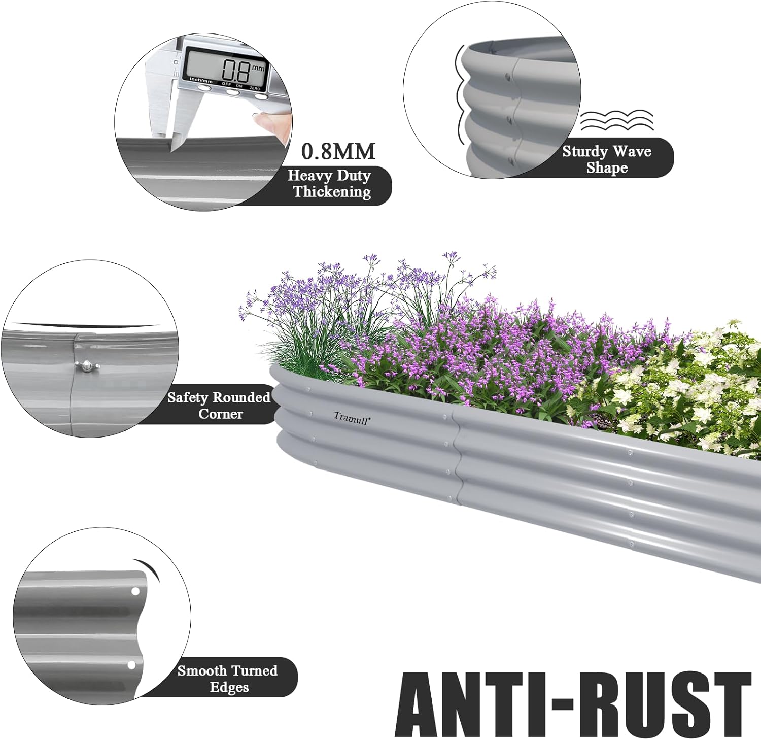 2 Packs 12x2x1FT Galvanized Raised Garden Bed Kit Oval Metal Ground Planter Box Outdoor Bottomless Planter Raised Beds for Vegetables Flowers Herbs Fruits, Gray