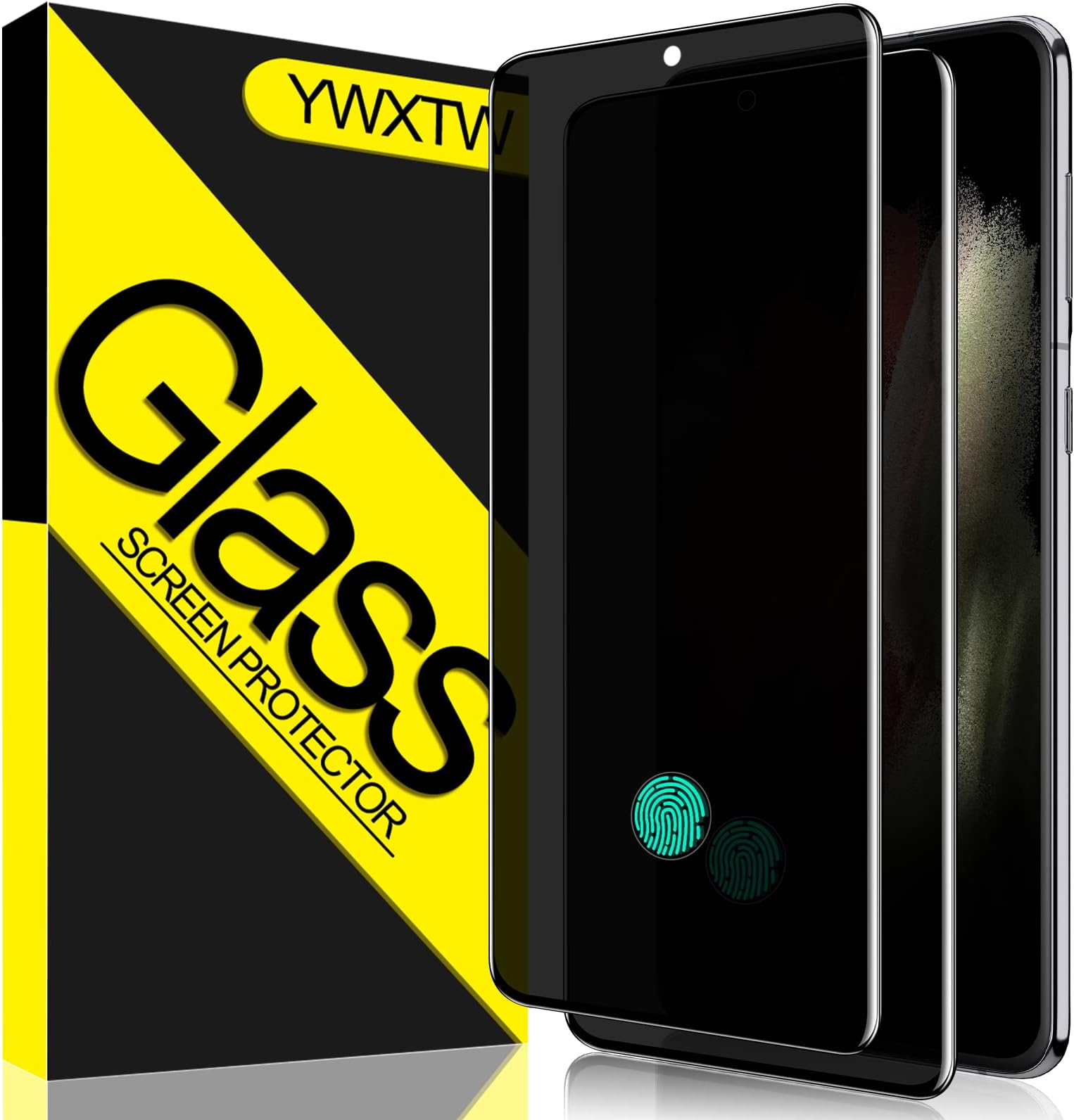 YWXTW [2 Pack] Privacy Support Fingerprint Unlock Screen Protector for Samsung Galaxy S21 Ultra,Tempered Glass HD Anti-Scratch Screen Protector 3D Curved Edge Easy Install Case Friendly