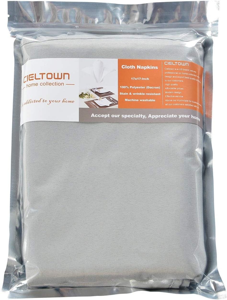 Cieltown Polyester Cloth Napkins 1-Dozen, Solid Washable Fabric Napkins Set of 12, Perfect for Weddings, Parties, Holiday Dinner (17 x 17-Inch, Silver) : Home & Kitchen