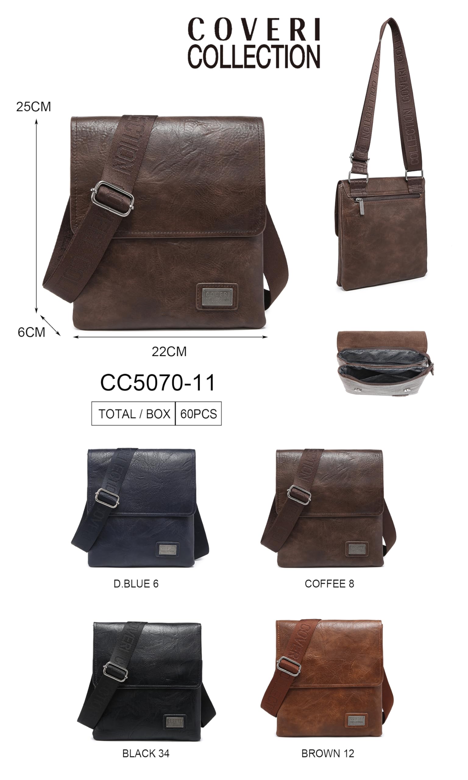 Coveri Collection Borsello con Pattina Uomo in Pelle Sintetica, Doppio Scomparto, Dimensioni 25x22x6 cm, Tracolla Personalizzata, ART.CC 5070-11
