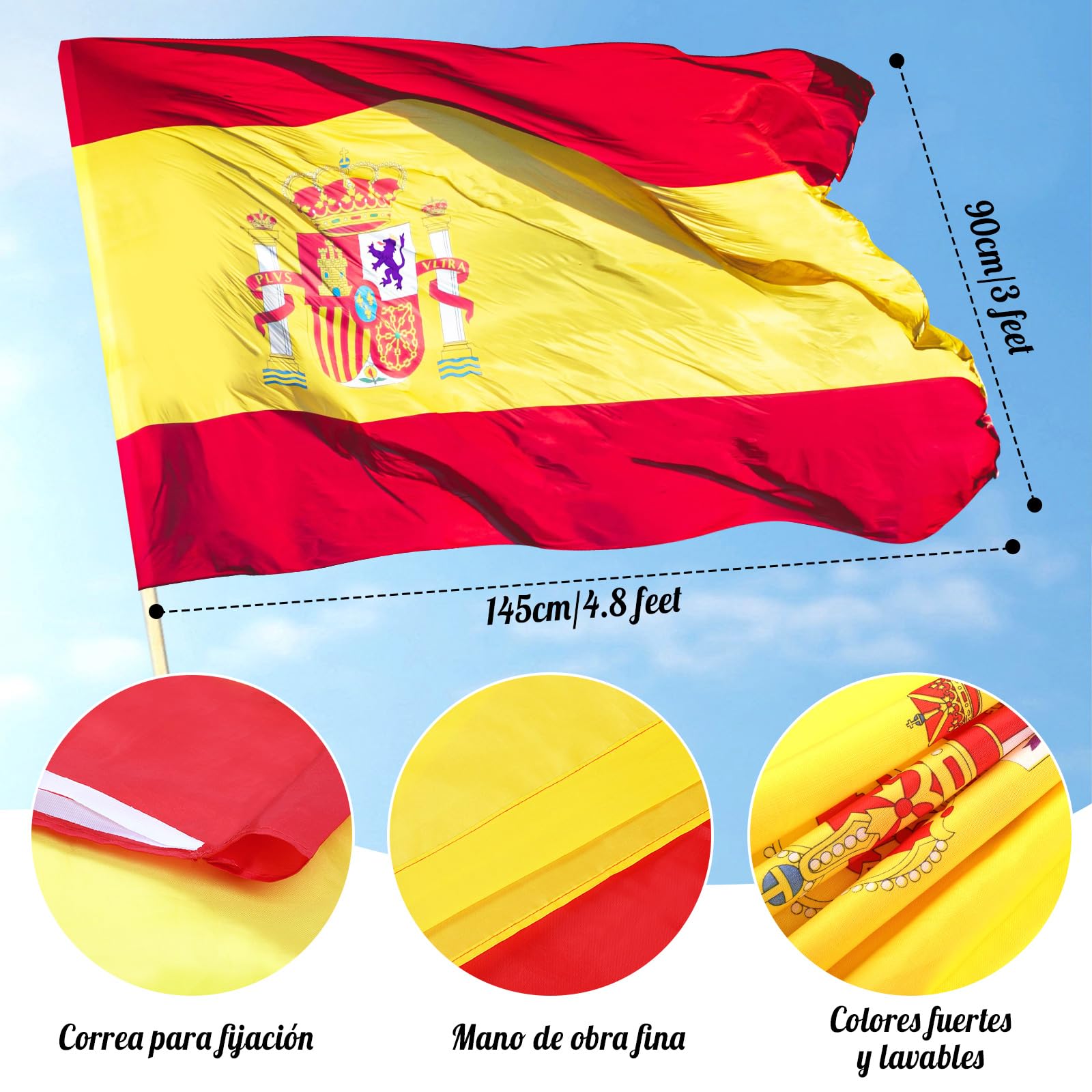 Bandera de España Grande de 90x145 cm + 10 Piezas Mini Bandera España de 14x21 cm, Bandera Real Madrid de Poliéster para Olímpicos, Euro 2024