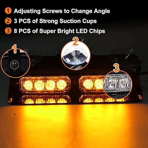 Miniatura 6 de Luz estroboscópica ámbar para parabrisas, 12 V, 16 modos intermitentes, 7.2 pulgadas, advertencia de emergencia, barra LED de emergencia de alta