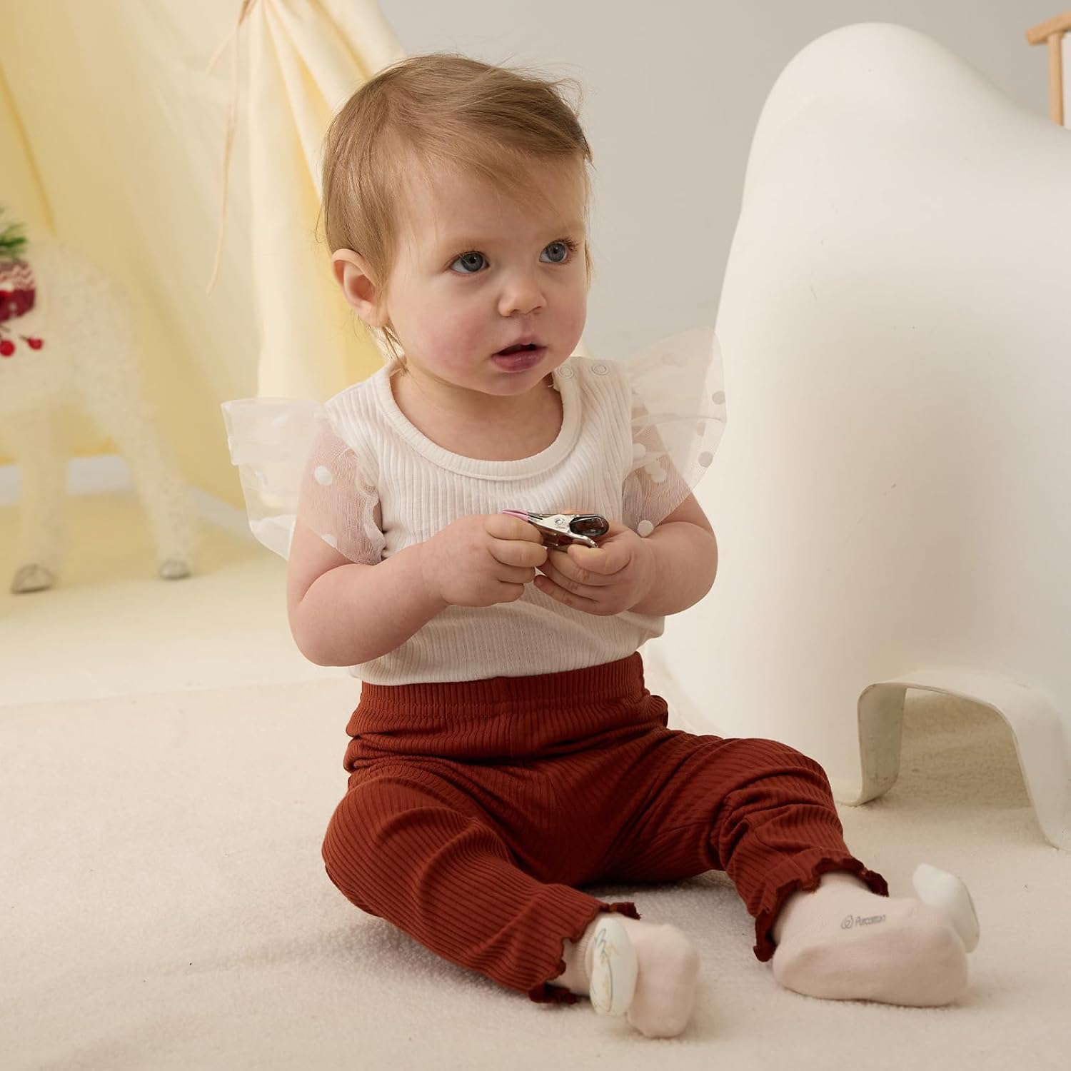 SOBOWO Baby Girl Leggings Pants Toddler Girls Solid Ribbed Pants 3 Pack Ruffle Bottoms Trouser Fall Winter Clothes 9M-3T - Image 3