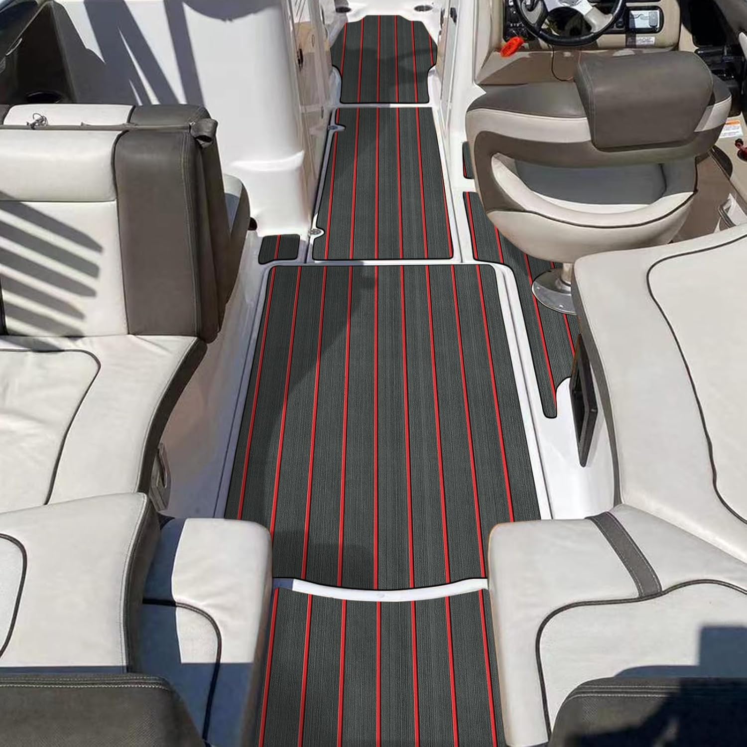 EVA Foam Decking 94x45/35/16 Faux Teak Marine Carpet Non-Slip Self-Adhesive Foam Deck Mat Rolls Sheet for MotorBoats, Pontoon, Yacht, Jon Boat Floor