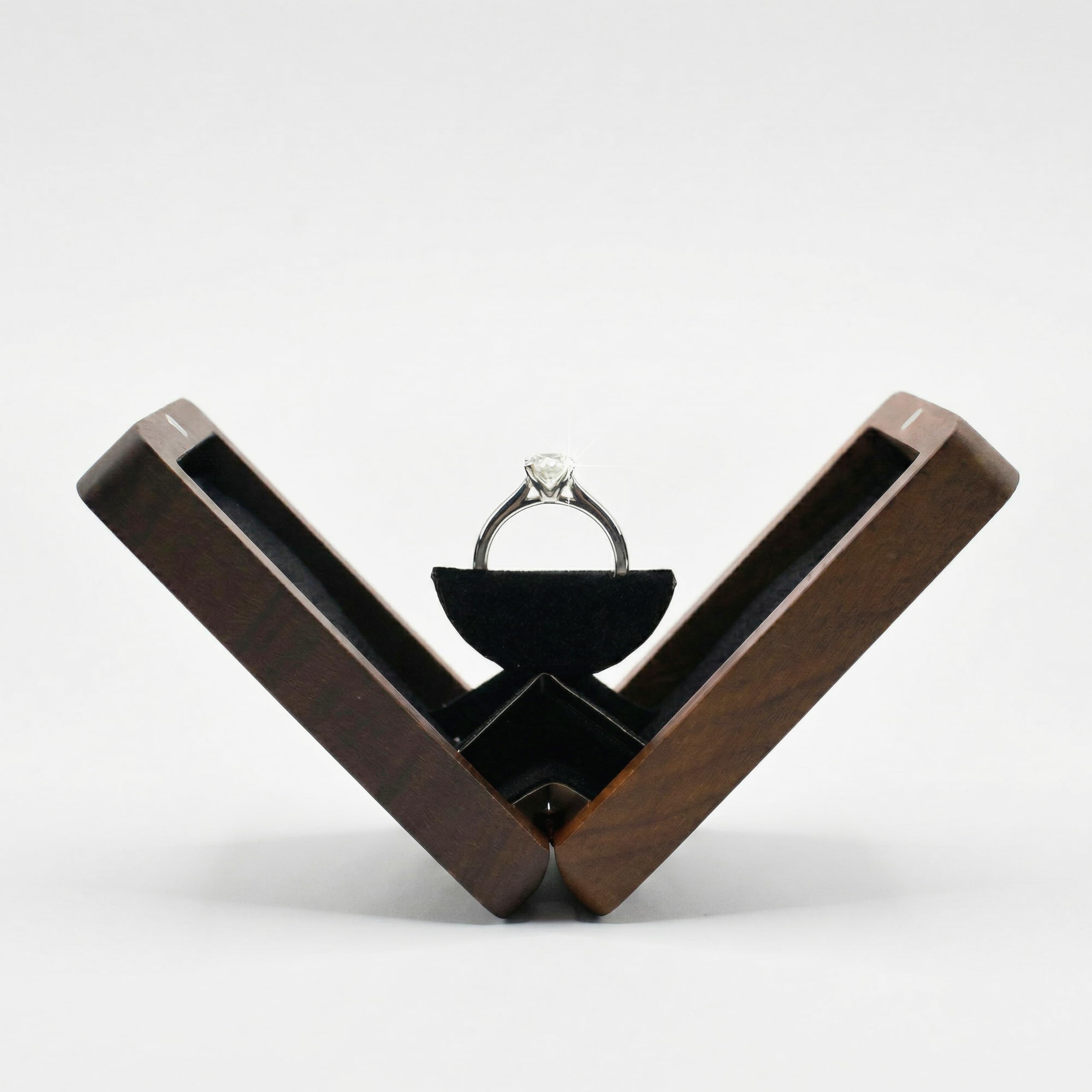 Tangle Labs Slim, Discreet, Luxury Wooden Wedding Ring Box - Rotating Ring Display for Proposal Surprise - Vintage Ring Boxes for Jewellery Rings Gift - Engagement Ring Holder - Will you marry me
