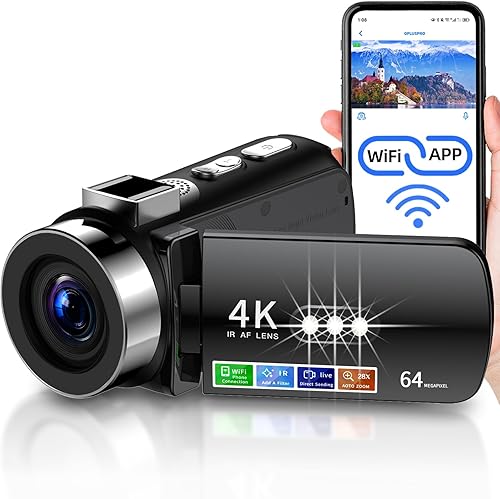 Miniatura 9 de Cámara de video 8K de 75 MP con WiFi de doble lente para cámara de vlogging de pantalla de rotación de YouTube con micrófono, luz de relleno
